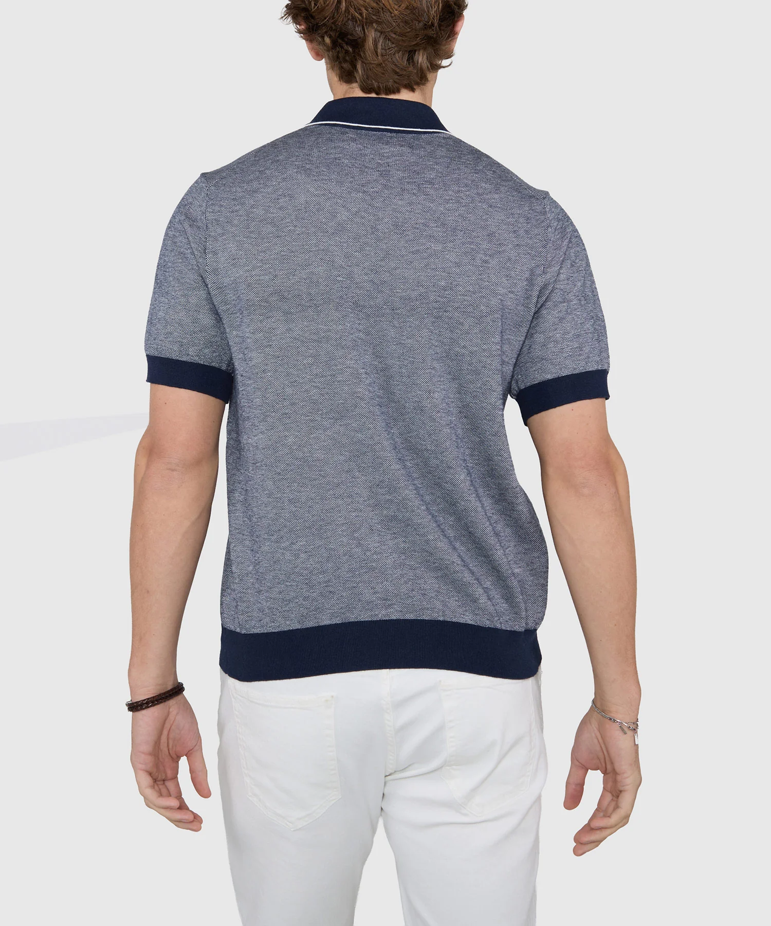 Westport Black Short Sleeve Crooner Birdseye Johnny Collar Polo - Image 17