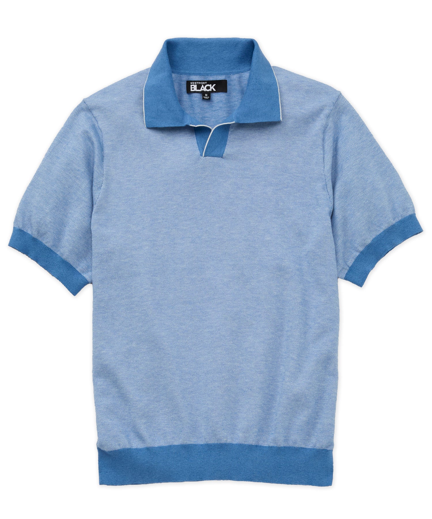 Westport Black Short Sleeve Crooner Birdseye Johnny Collar Polo - Image 3
