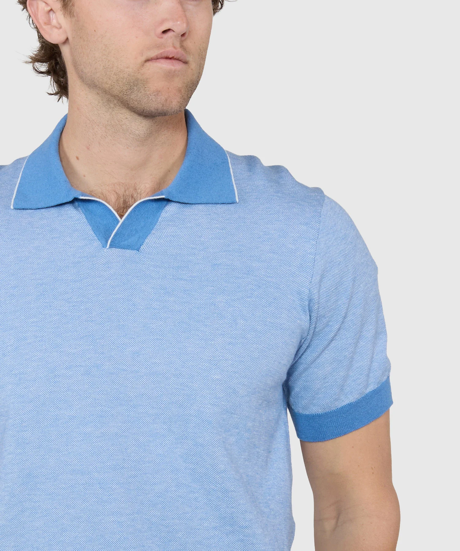 Westport Black Short Sleeve Crooner Birdseye Johnny Collar Polo - Image 5