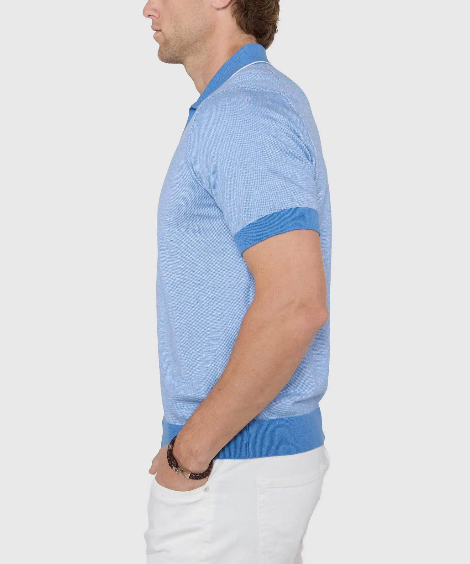 Westport Black Short Sleeve Crooner Birdseye Johnny Collar Polo - Image 6