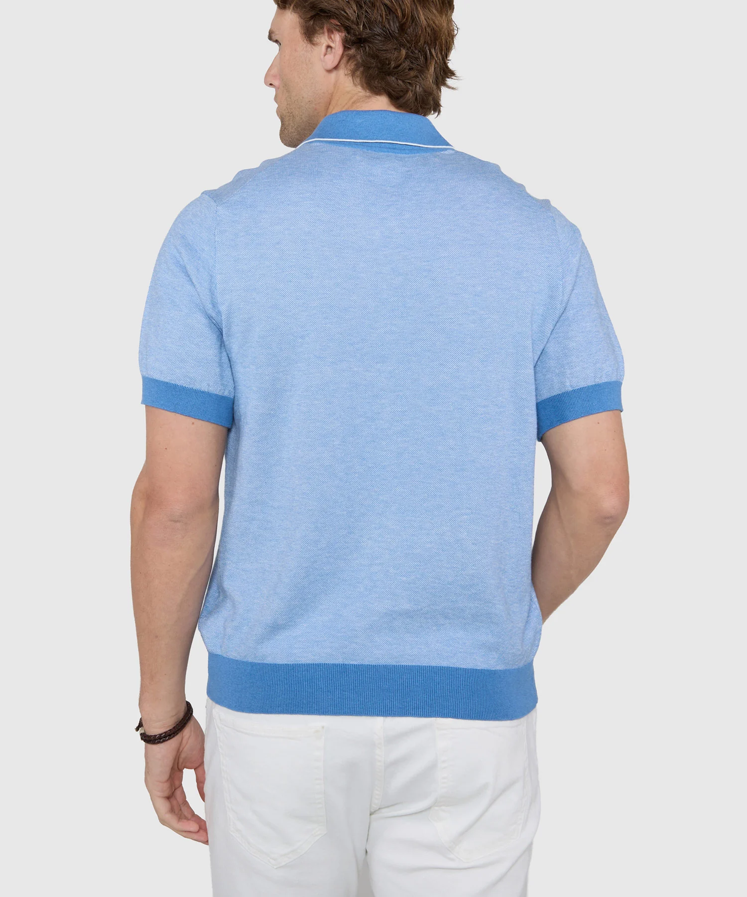 Westport Black Short Sleeve Crooner Birdseye Johnny Collar Polo - Image 7