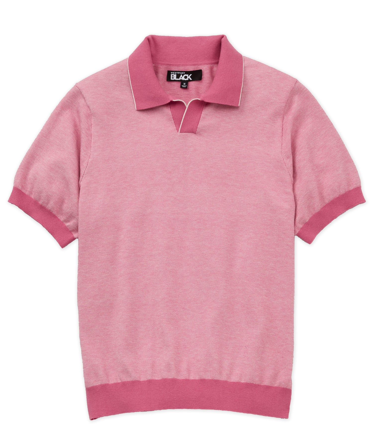 Westport Black Short Sleeve Crooner Birdseye Johnny Collar Polo - Image 8