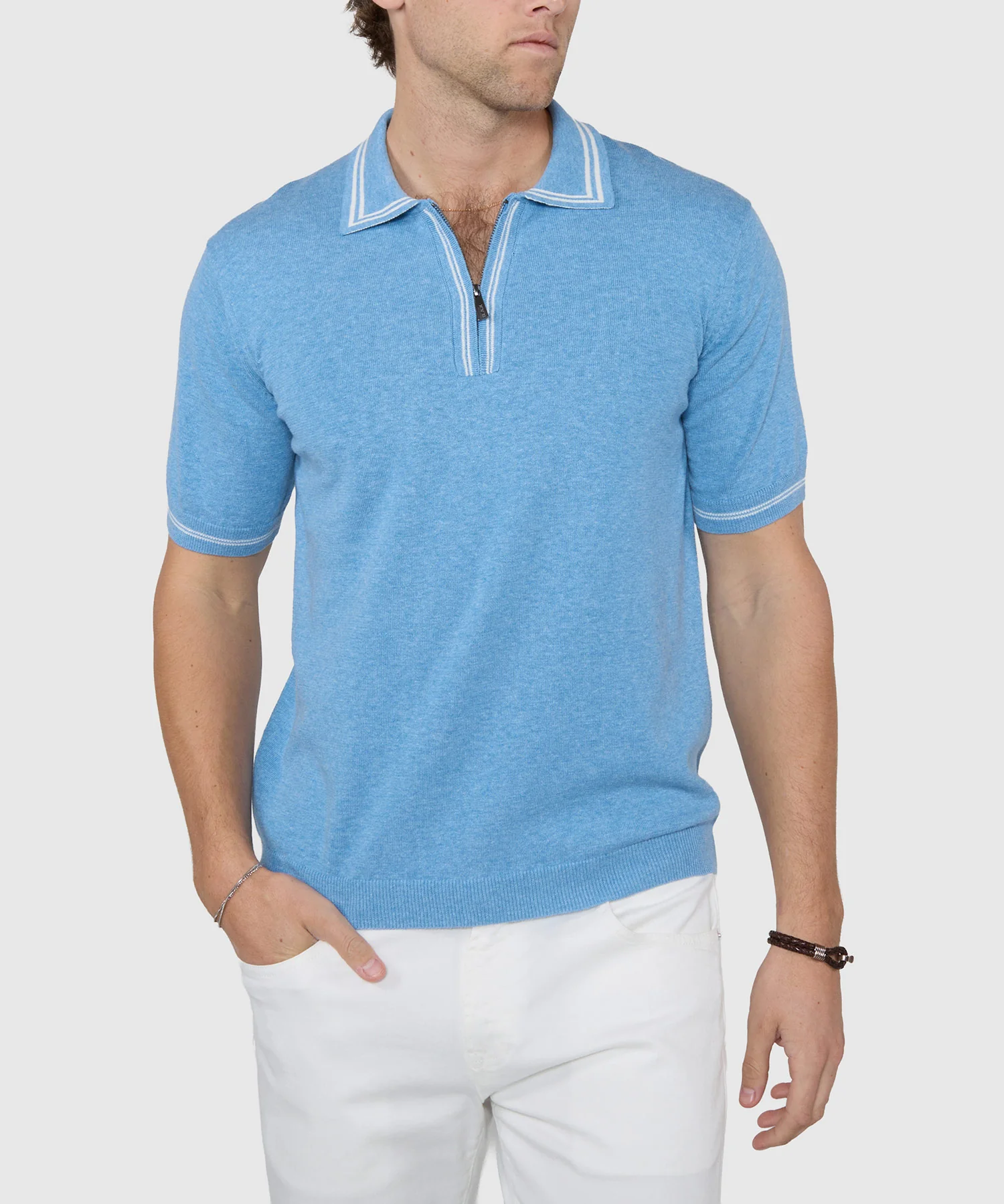 Westport Black Short Sleeve 'The Retro II' Zip Polo - Image 2