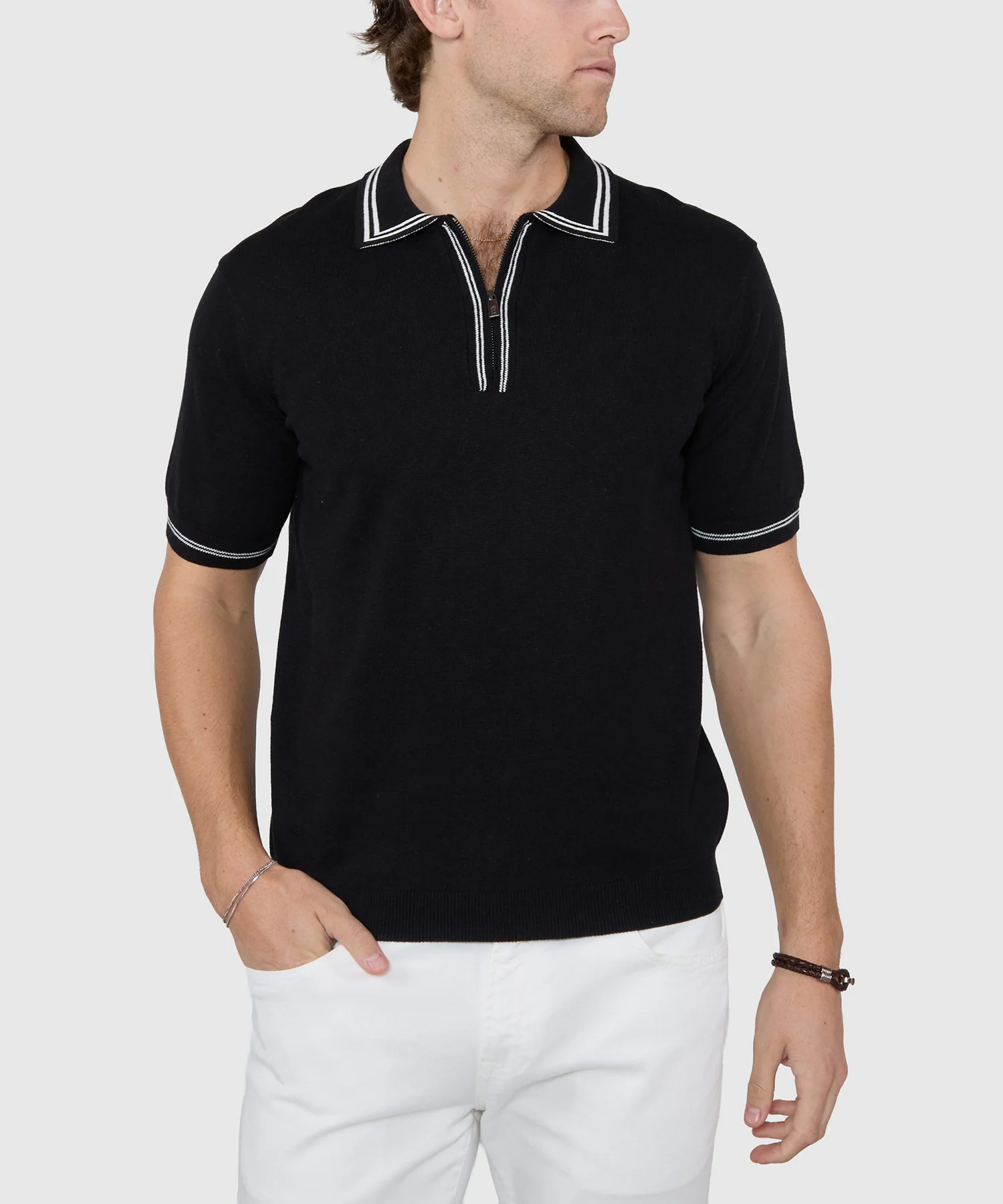 Westport Black Short Sleeve 'The Retro II' Zip Polo - Image 7