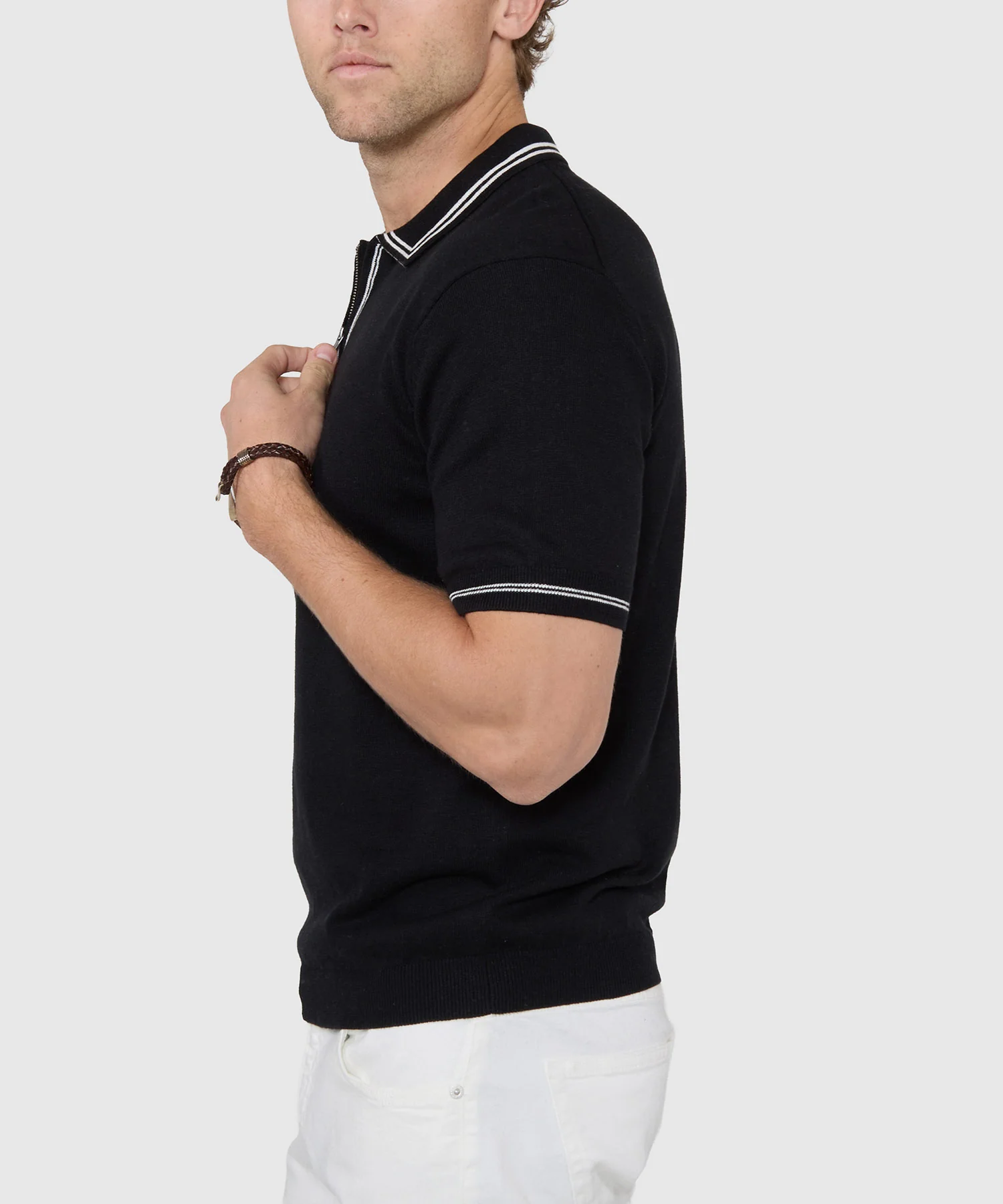 Westport Black Short Sleeve 'The Retro II' Zip Polo - Image 8