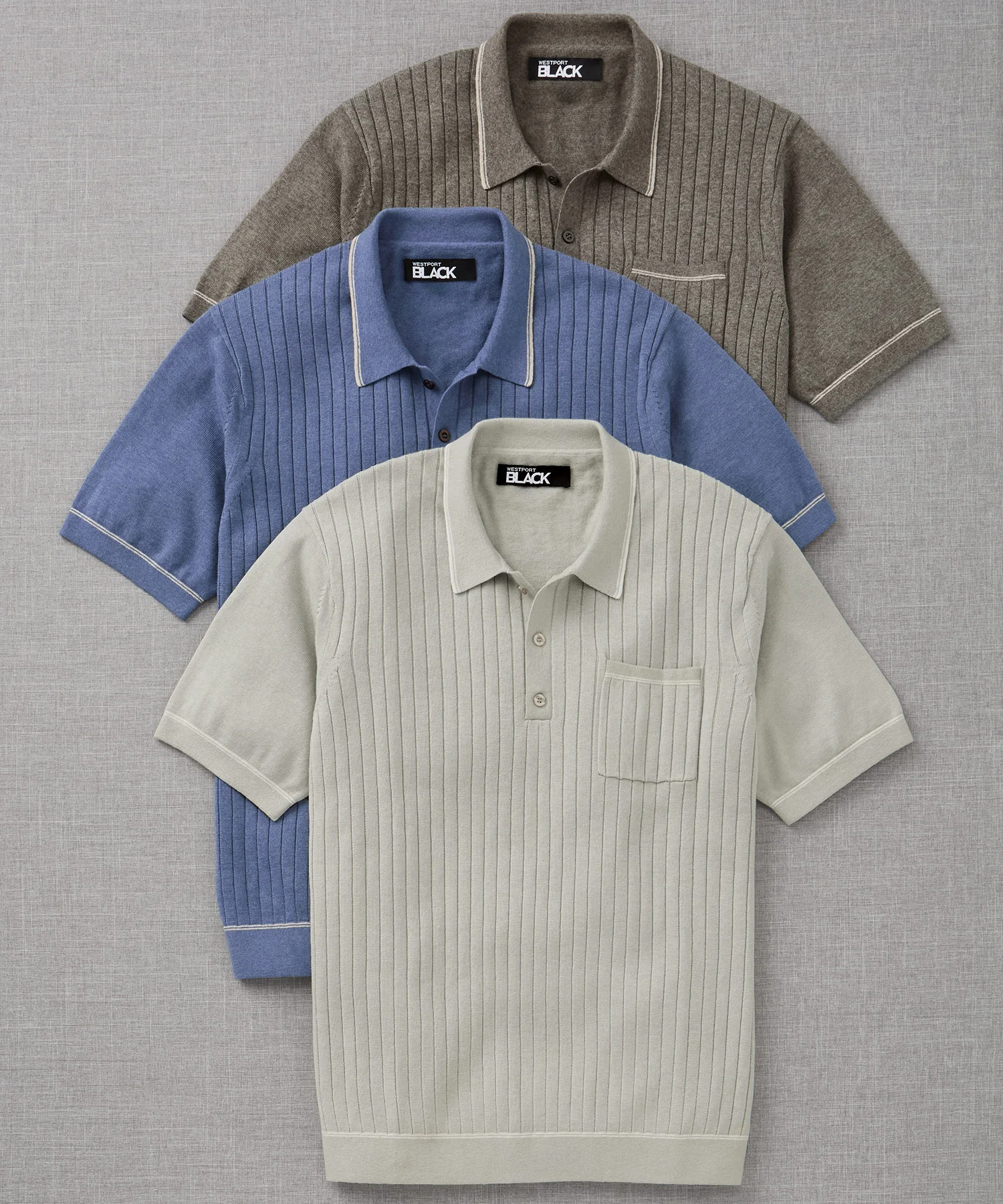 Westport Black Short Sleeve Amici Ribbed Knit Polo - Image 2