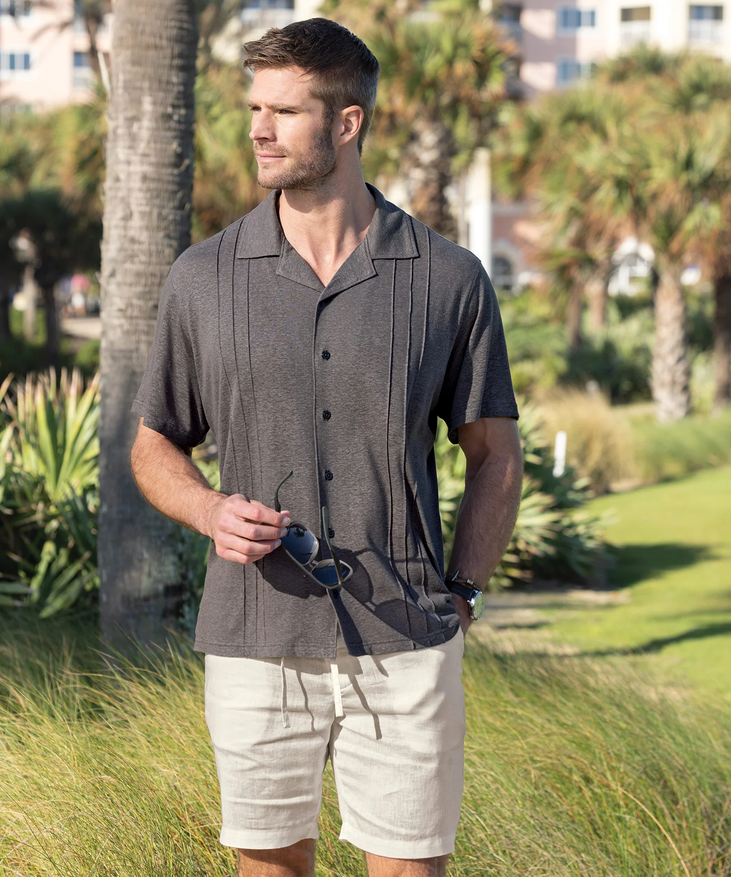 Westport Black Short Sleeve Cole Linen Blend Cabana - Image 2