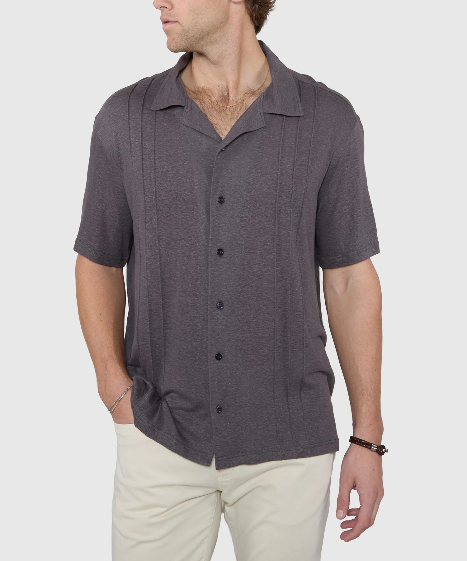 Westport Black Short Sleeve Cole Linen Blend Cabana - Image 3
