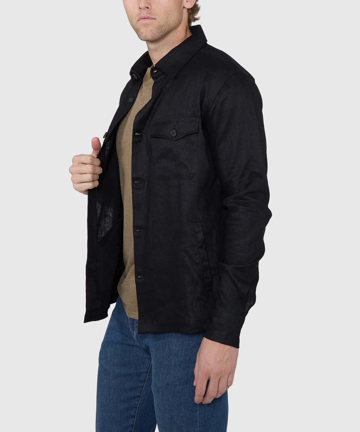 Westport Black Long Sleeve Boardwalk Linen Overshirt - Image 7