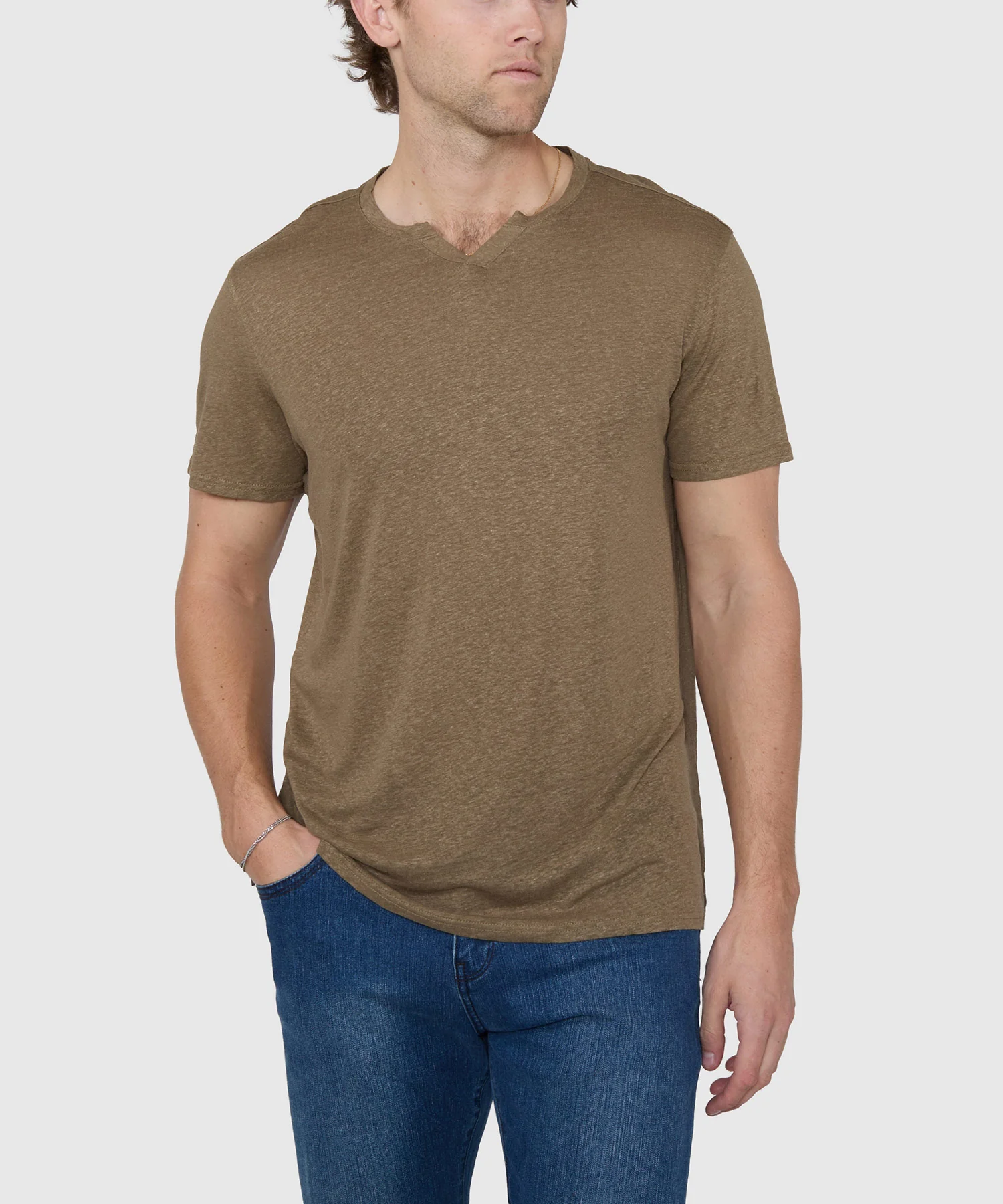 Westport Black Bellmont Short Sleeve V-Notch Linen Crew - Image 4