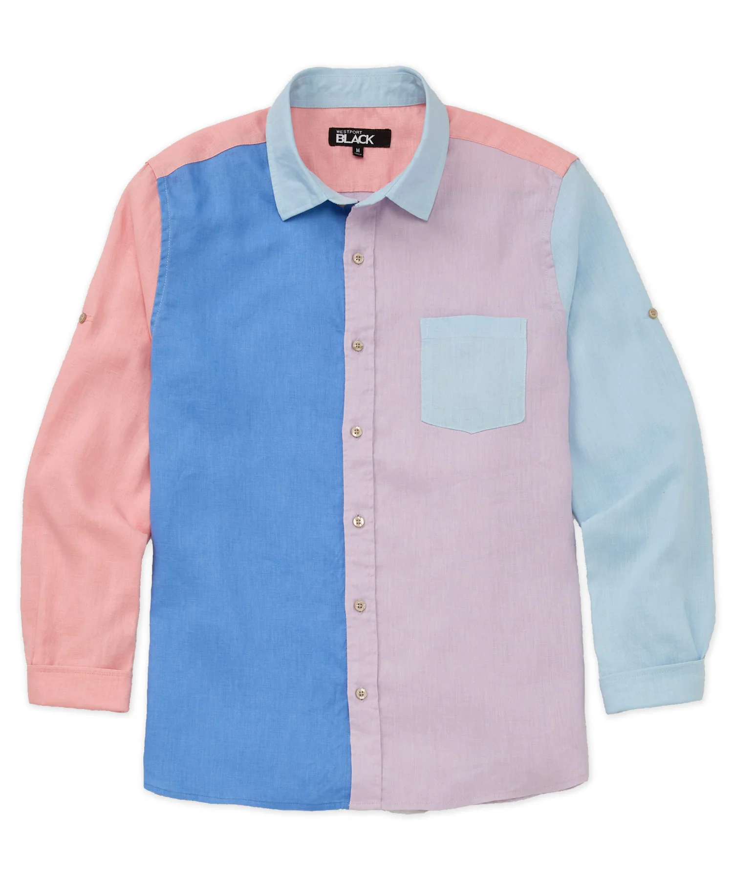 Westport Black Southport Long Sleeve Color Block Linen Shirt