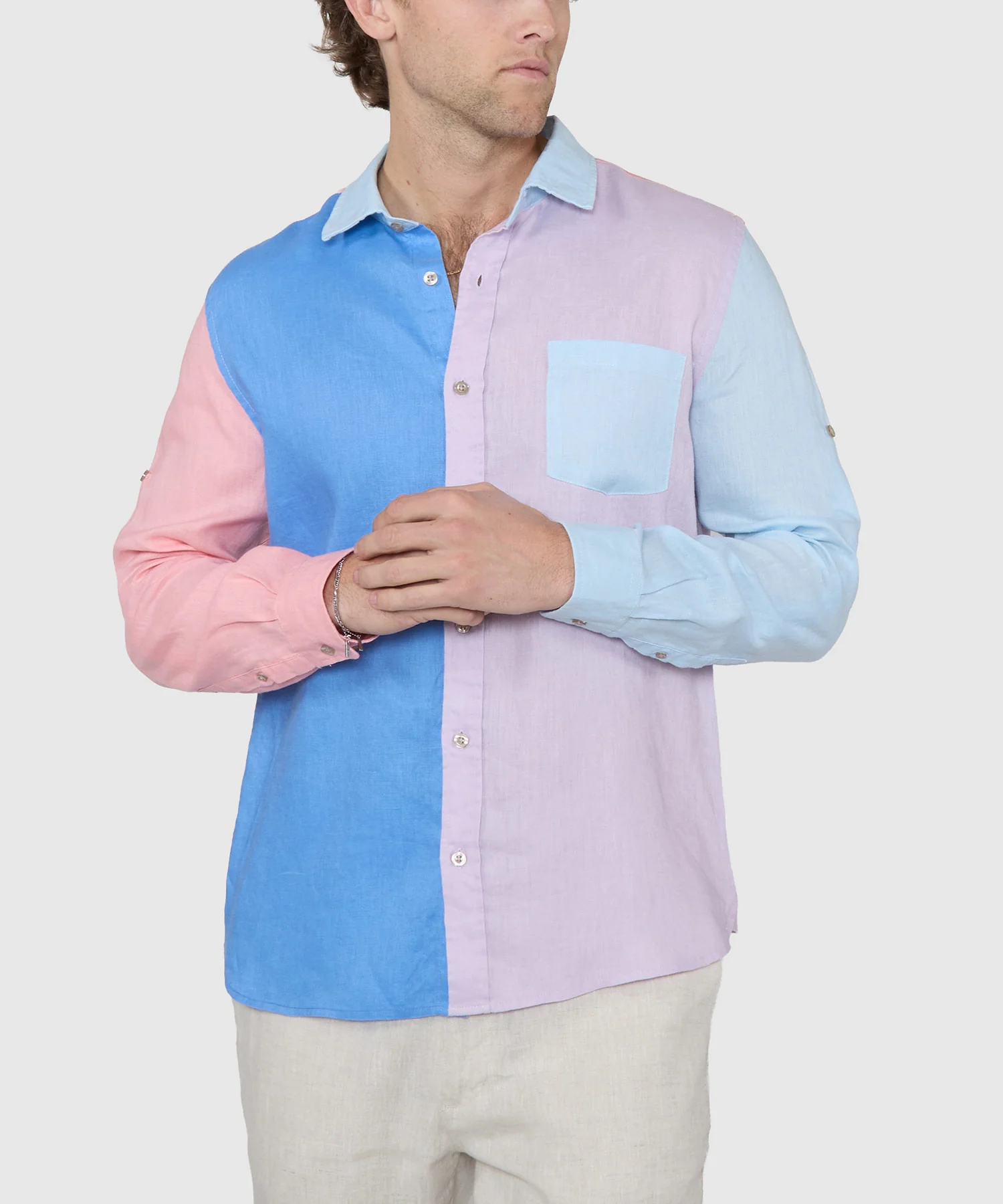 Westport Black Southport Long Sleeve Color Block Linen Shirt - Image 2