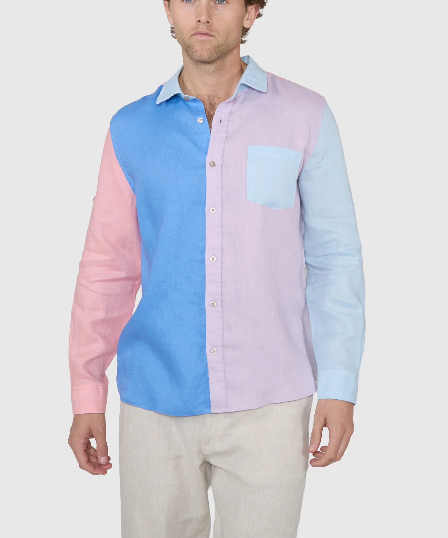 Westport Black Southport Long Sleeve Color Block Linen Shirt - Image 3