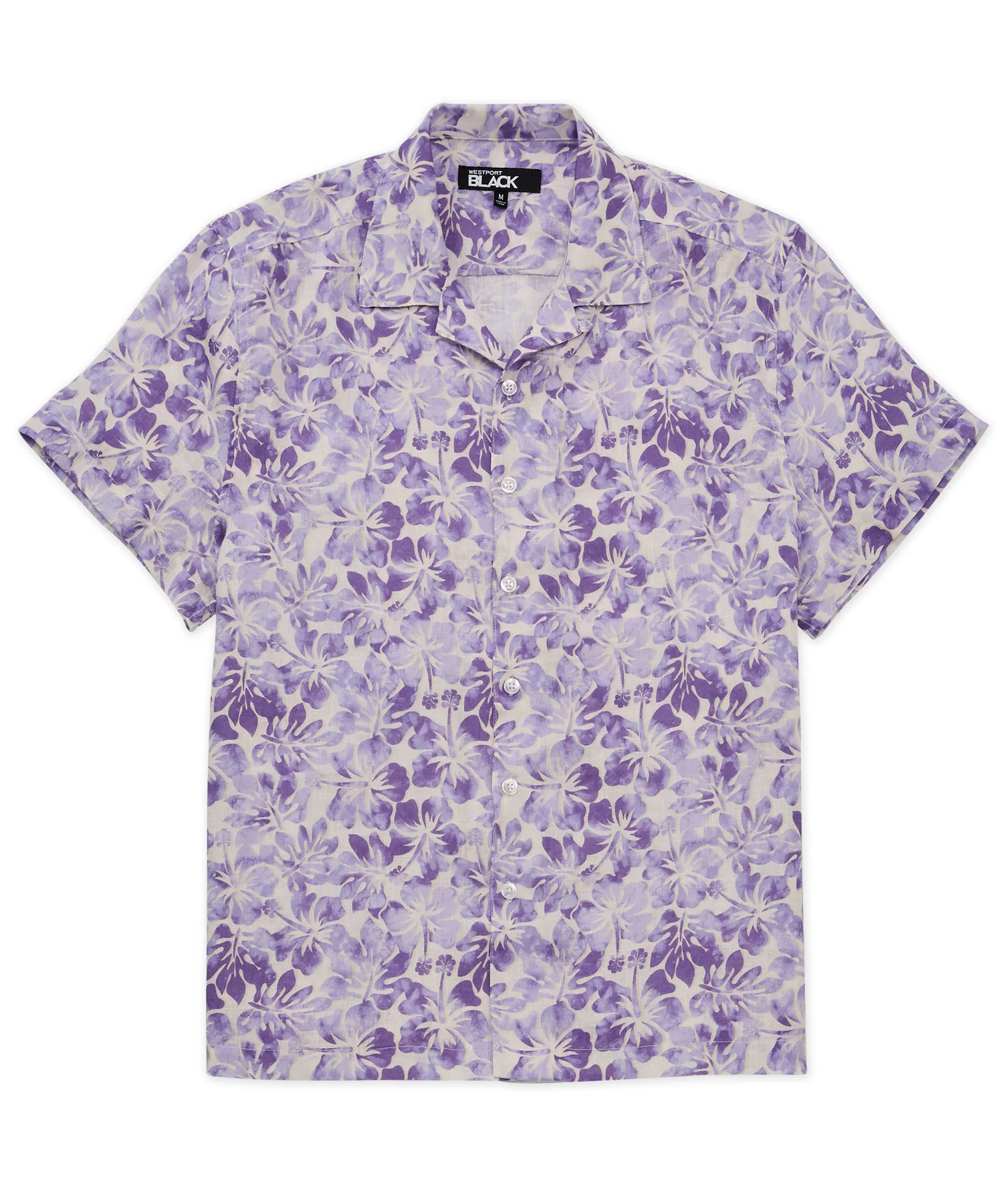 Westport Black Short Sleeve Hibiscus Print Linen Camp Shirt