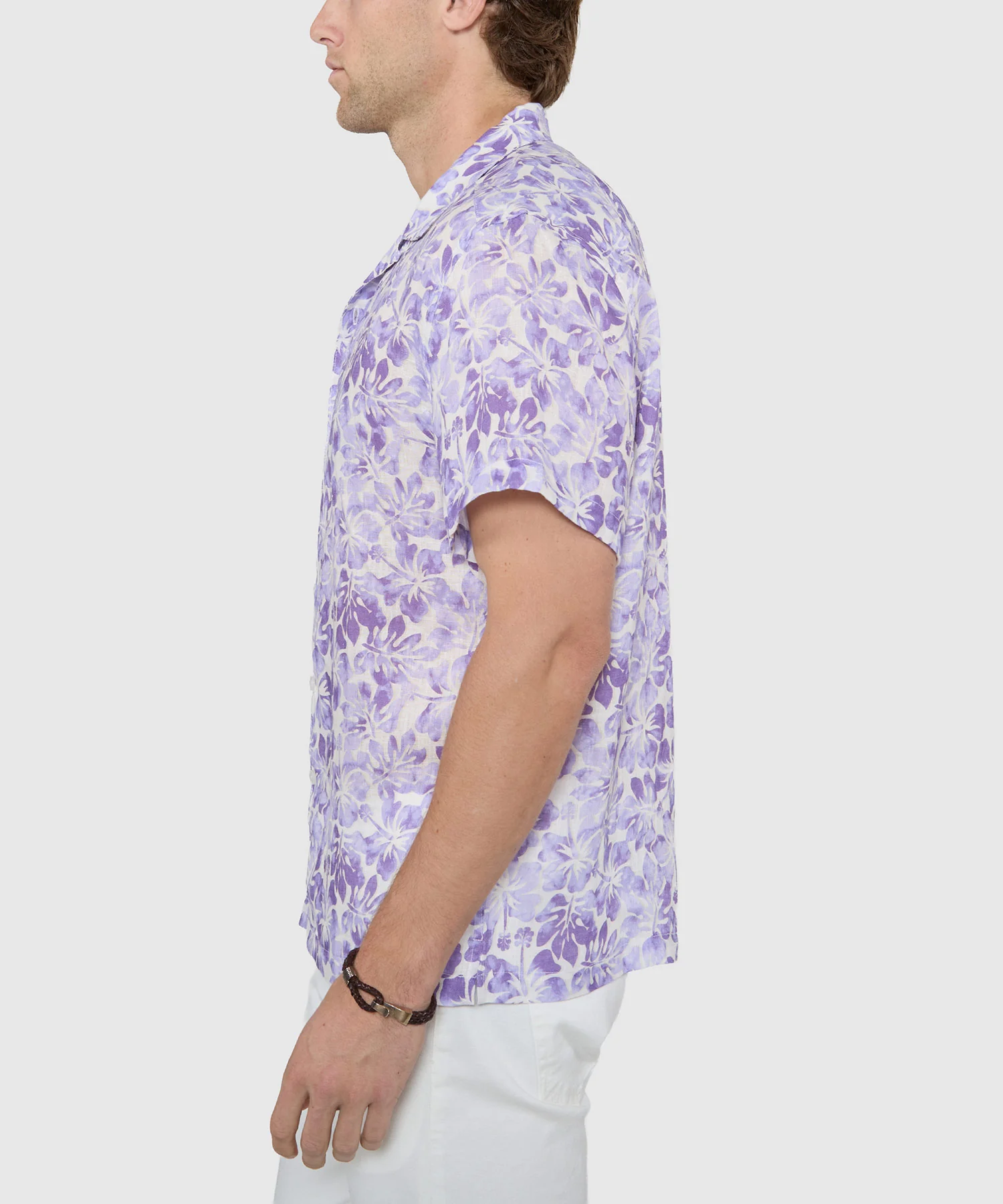 Westport Black Short Sleeve Hibiscus Print Linen Camp Shirt - Image 3