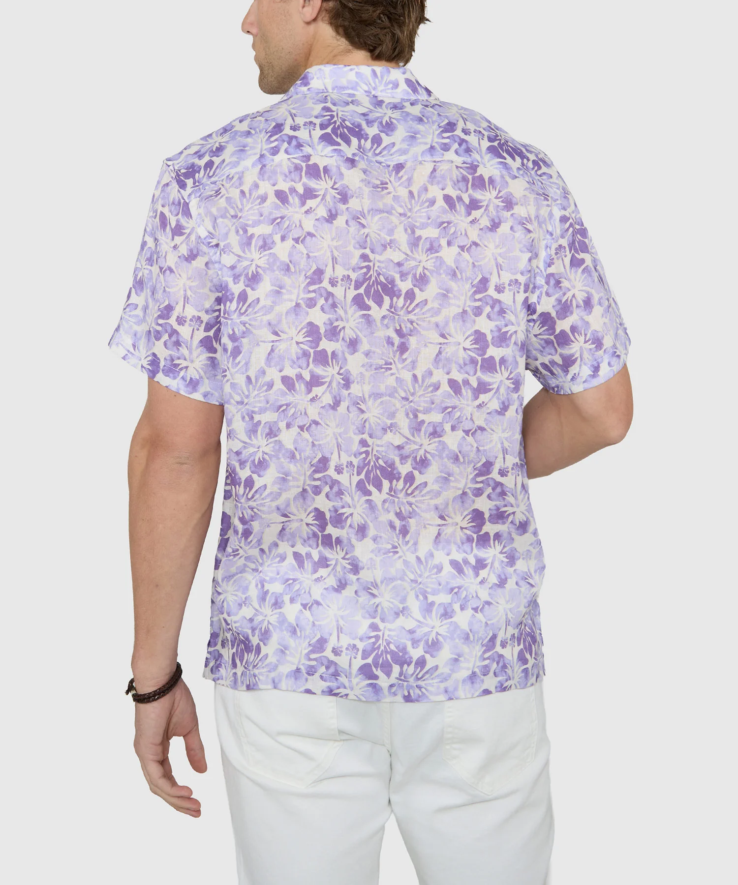 Westport Black Short Sleeve Hibiscus Print Linen Camp Shirt - Image 4