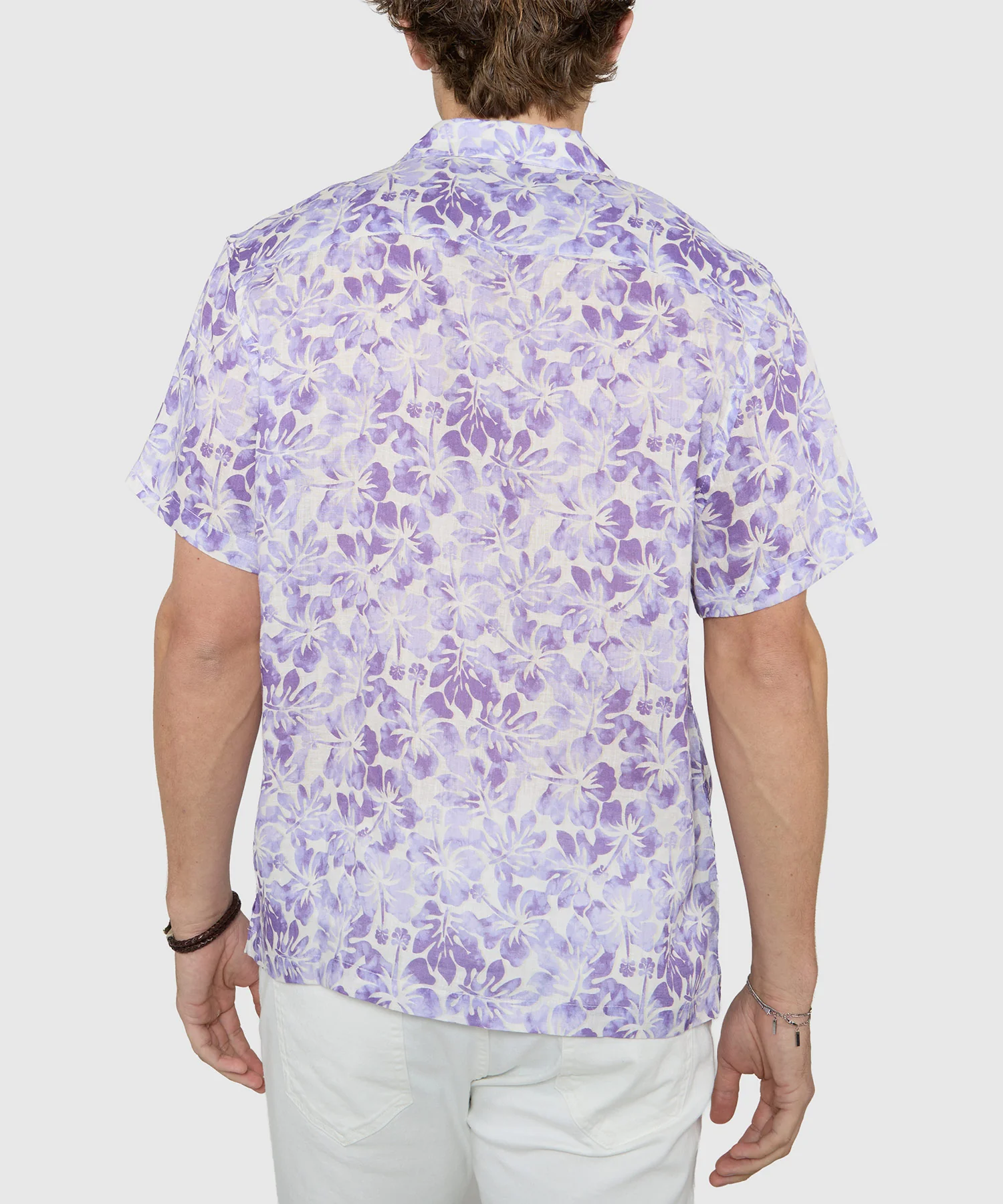 Westport Black Short Sleeve Hibiscus Print Linen Camp Shirt - Image 5