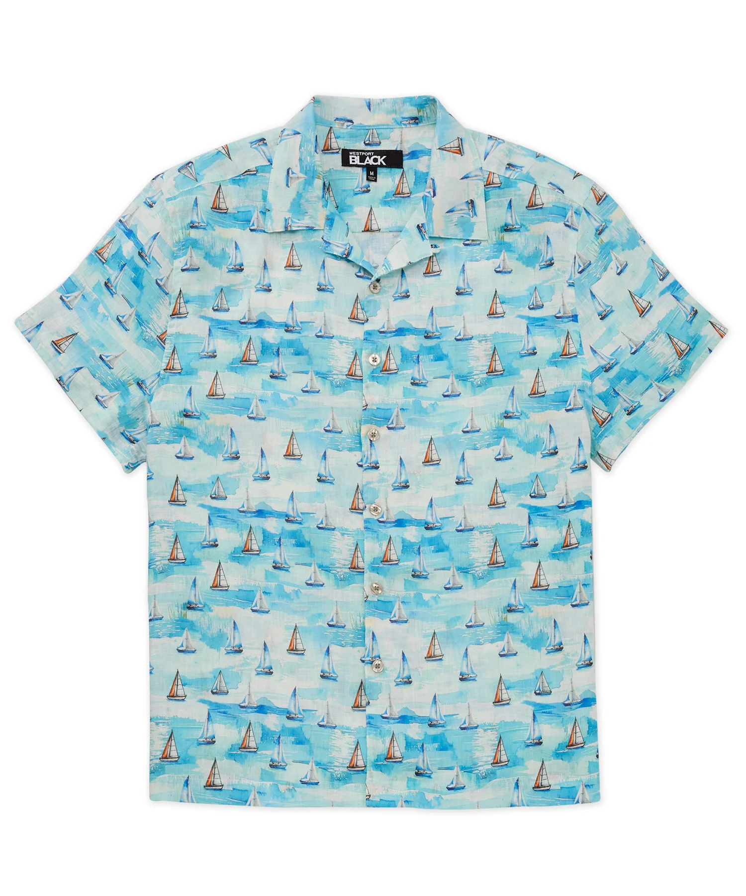 Westport Black Boat Print Camp Shirt