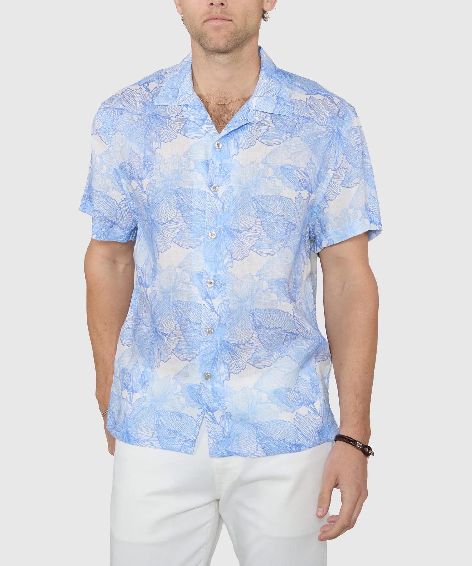 Westport Black Floral Print Linen Camp Shirt - Image 2