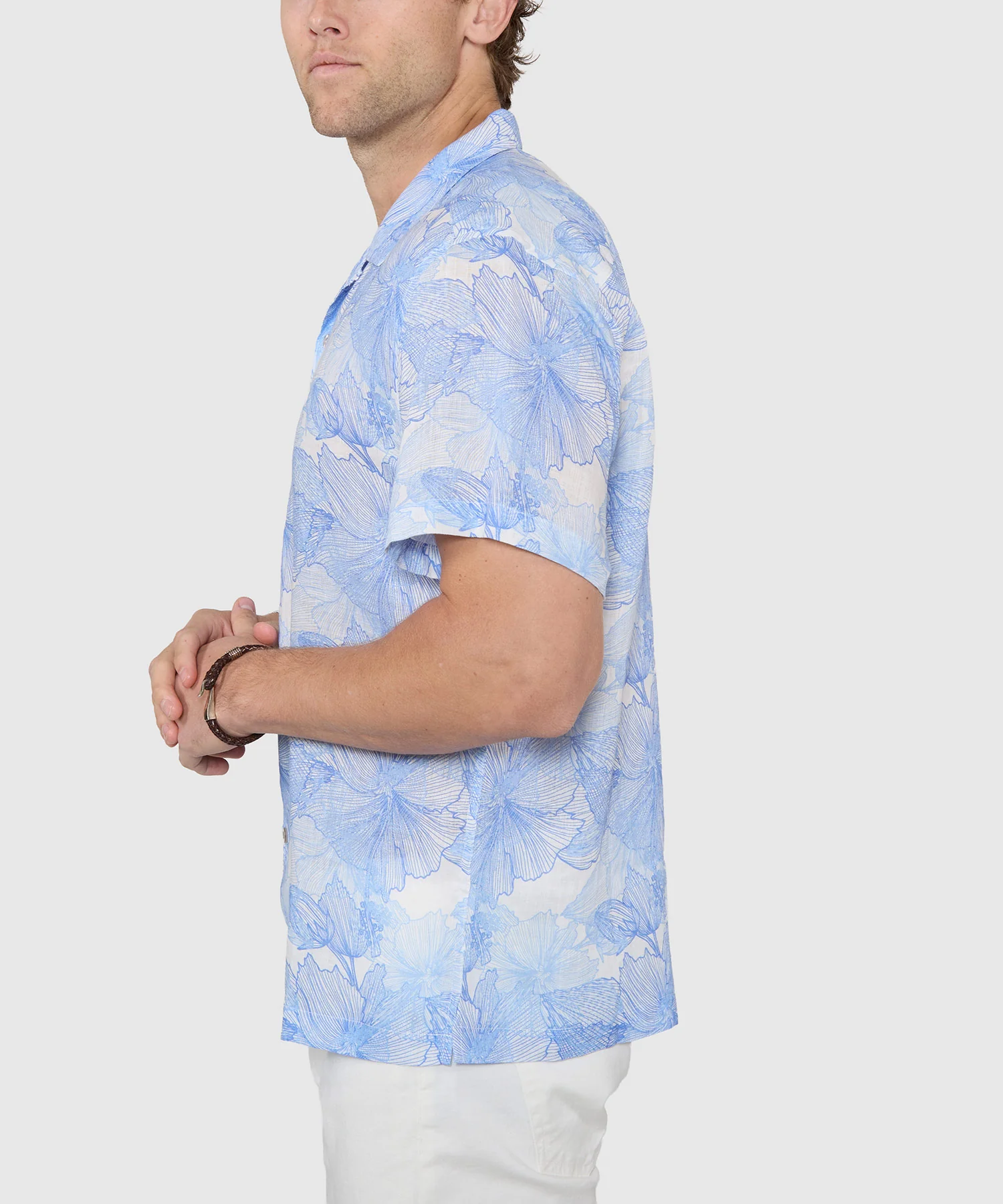 Westport Black Floral Print Linen Camp Shirt - Image 3