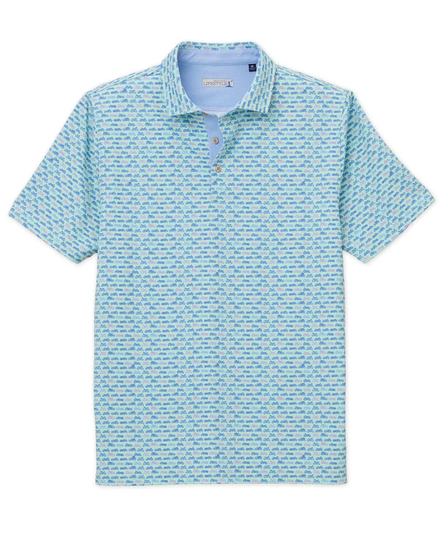 Westport Lifestyle Short Sleeve Motor Bike Print Performance Polo