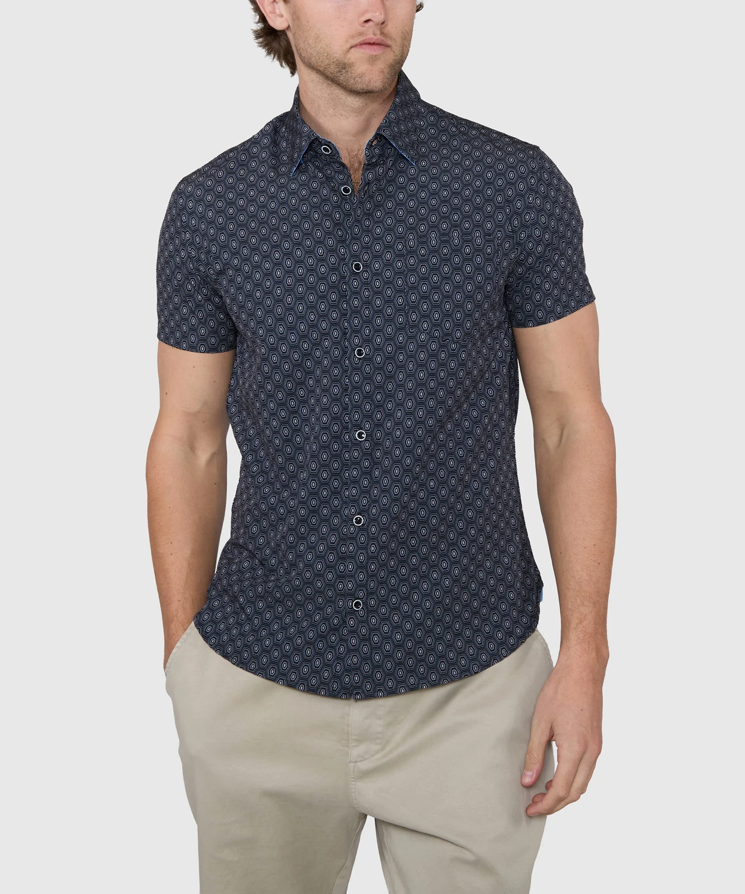 Westport Lifestyle Geo Print Performance Stretch Sport Shirt - Image 2