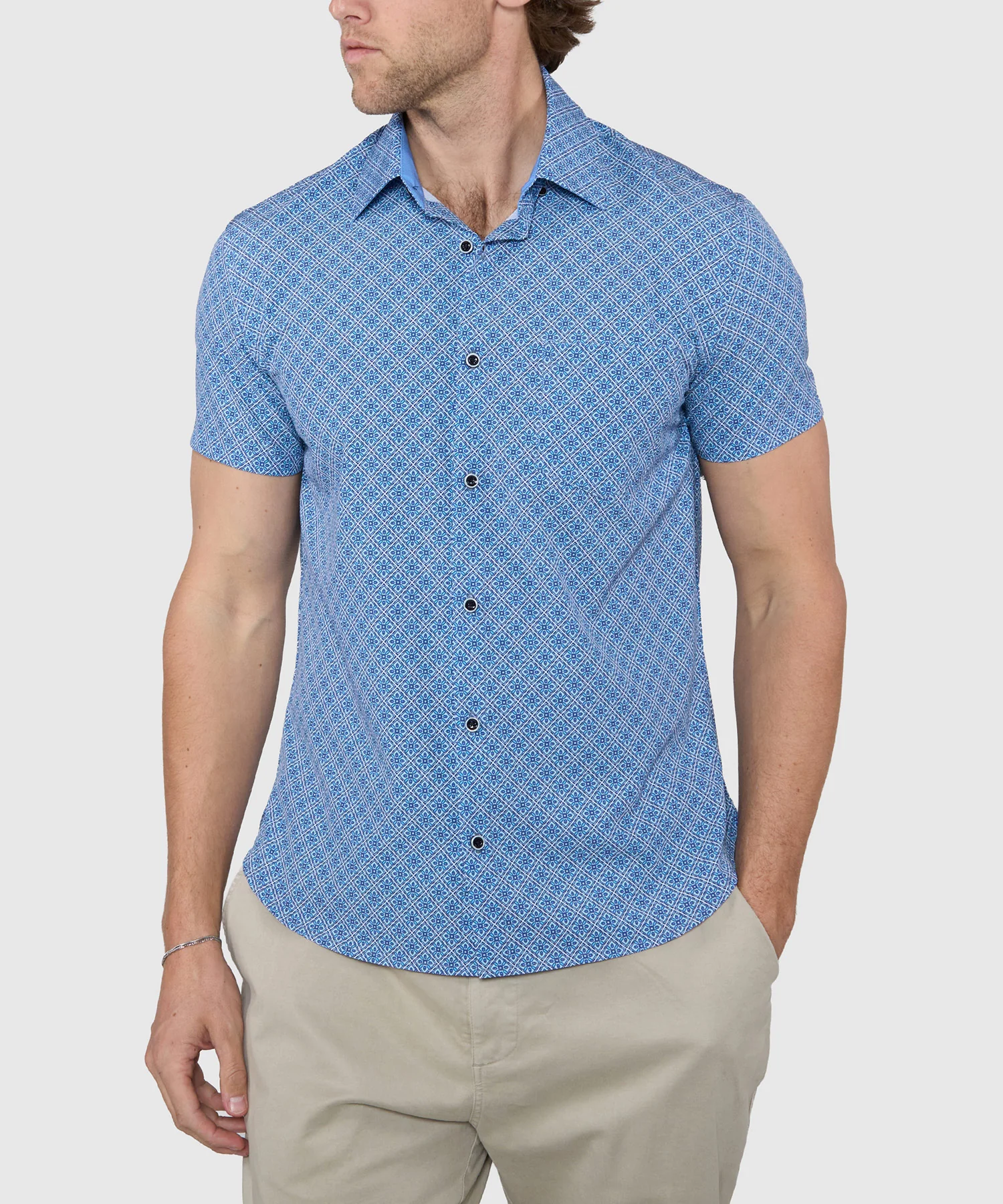 Westport Lifestyle Tile Print Performance Stretch Sport Shirt - Image 2