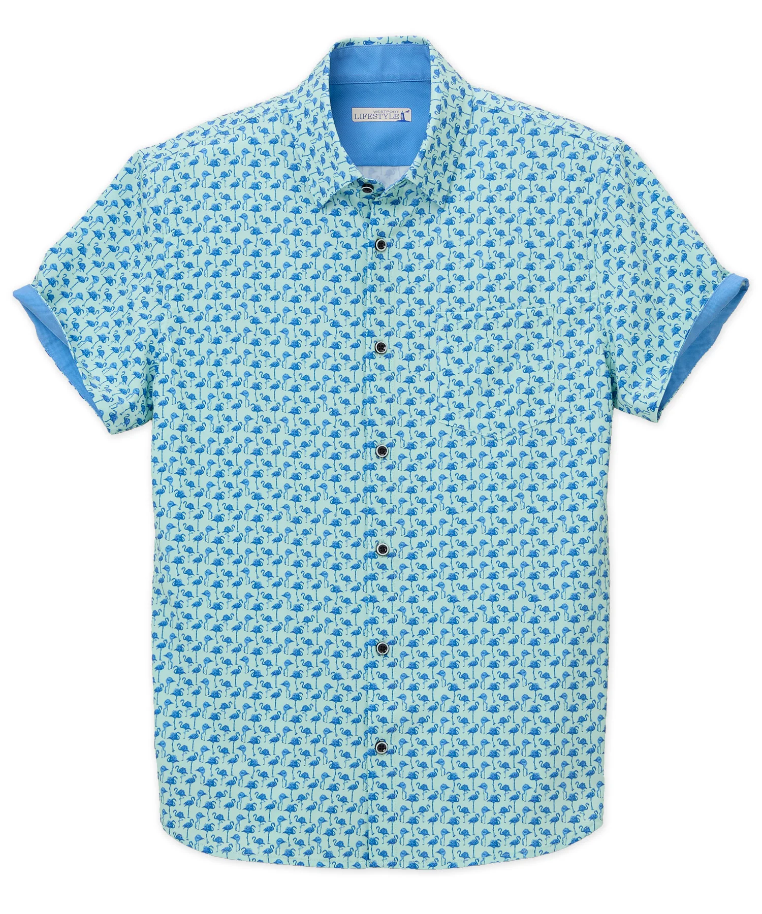 Westport Lifestyle Flamingo Print Performance Stretch Sport Shirt