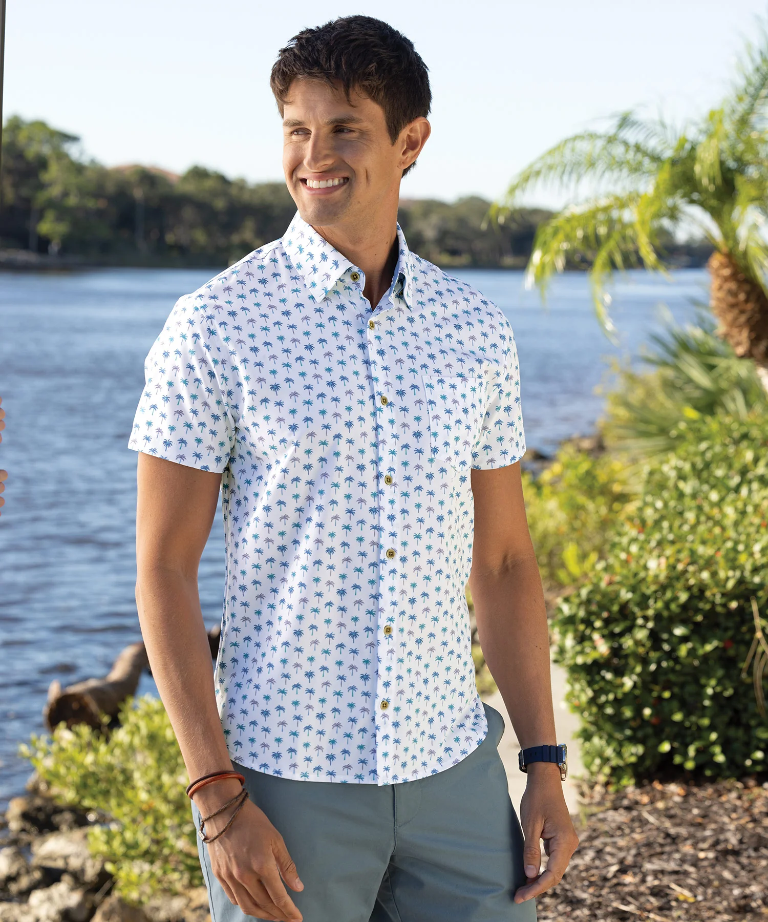 Westport Lifestyle Palm Print Performance Stretch Sport Shirt - Image 2