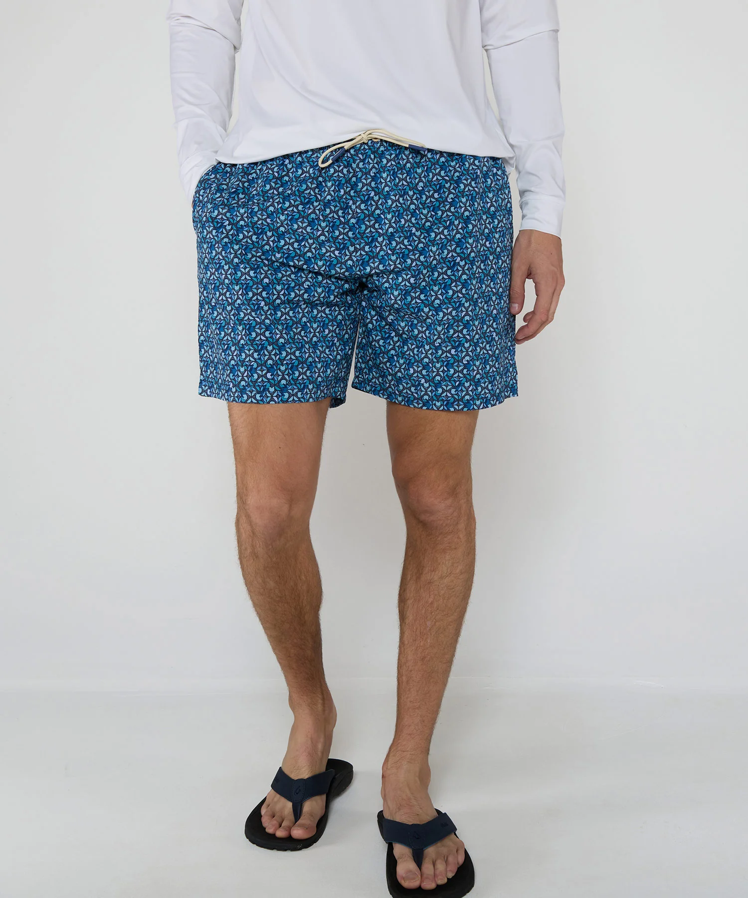 Westport Lifestyle Flower Motif Print Stretch Swim Trunks - Image 2