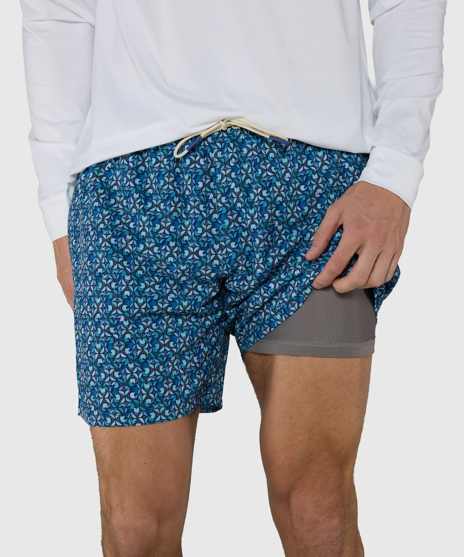 Westport Lifestyle Flower Motif Print Stretch Swim Trunks - Image 5