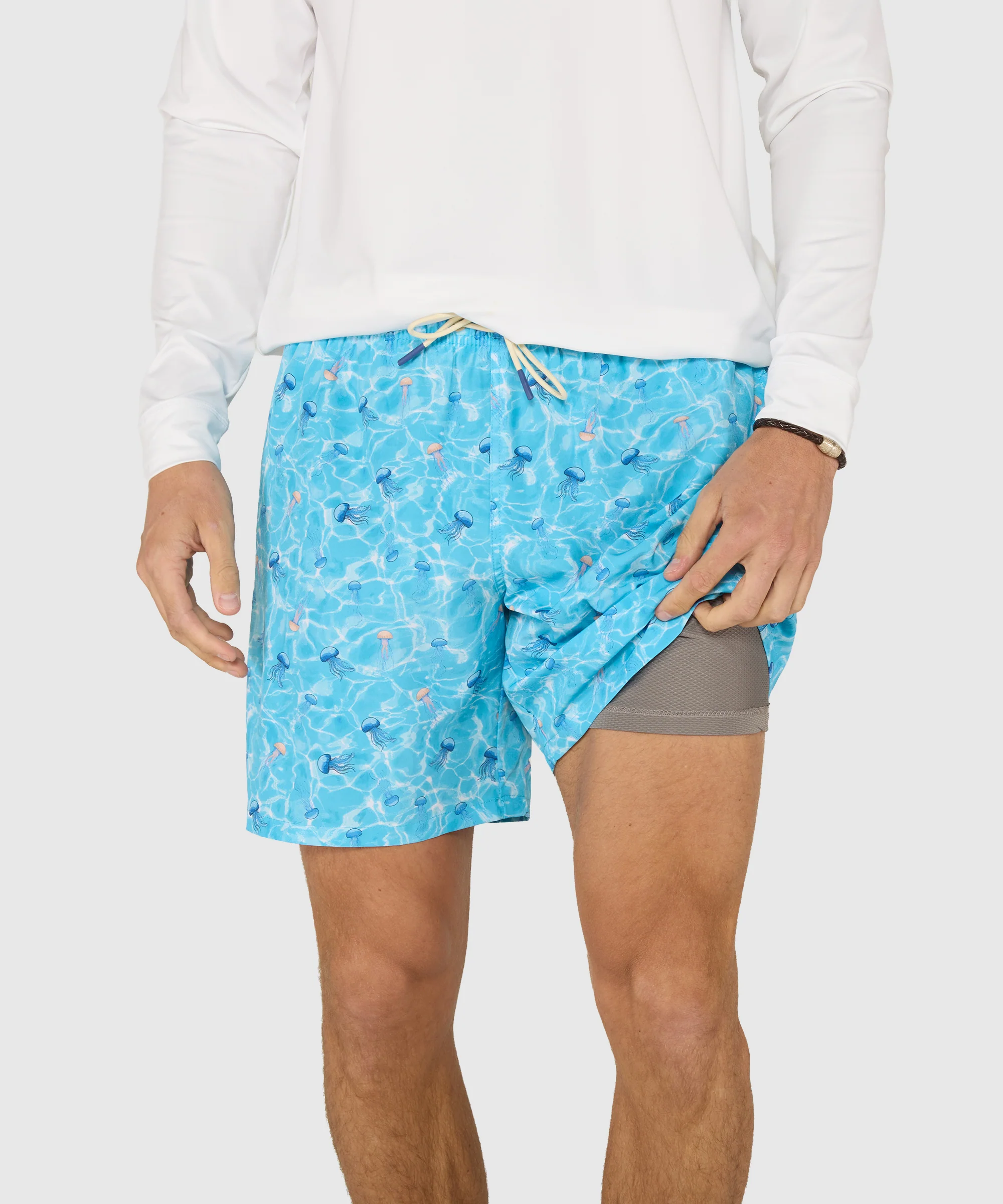 Westport Lifestyle Jellyfish Print Stretch Swim Trunks - Image 3
