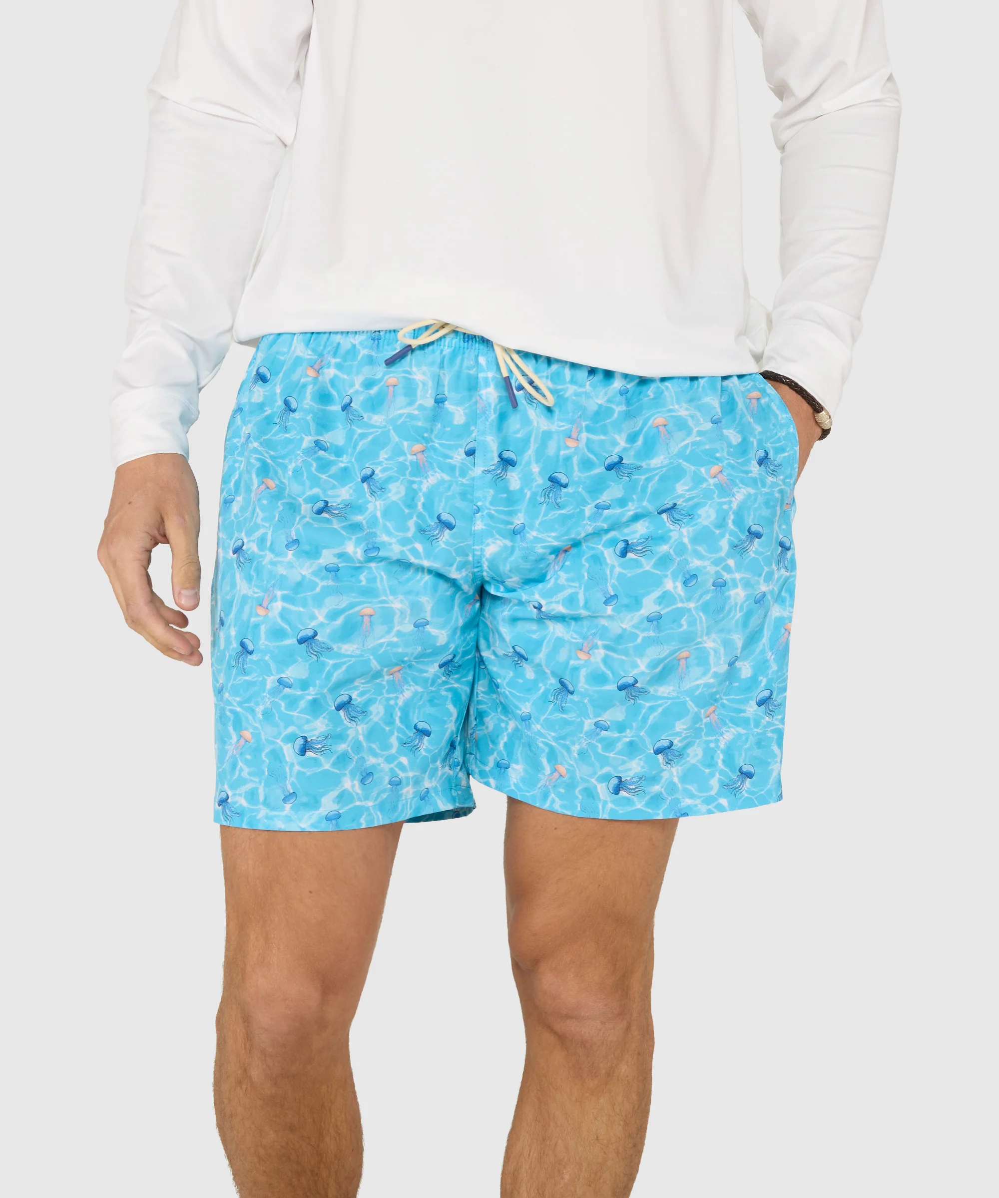 Westport Lifestyle Jellyfish Print Stretch Swim Trunks - Image 4