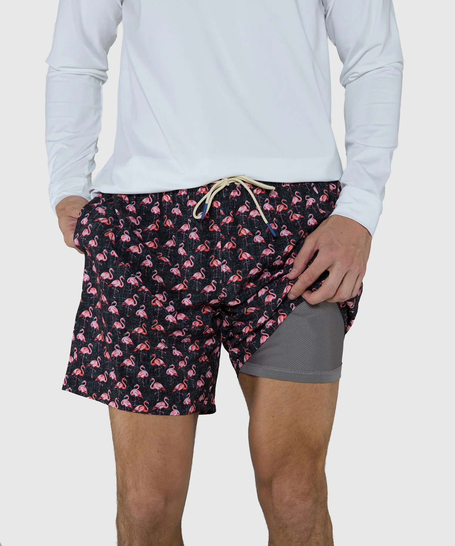 Westport Lifestyle Flamingo Print Stretch Swim Trunks - Image 2