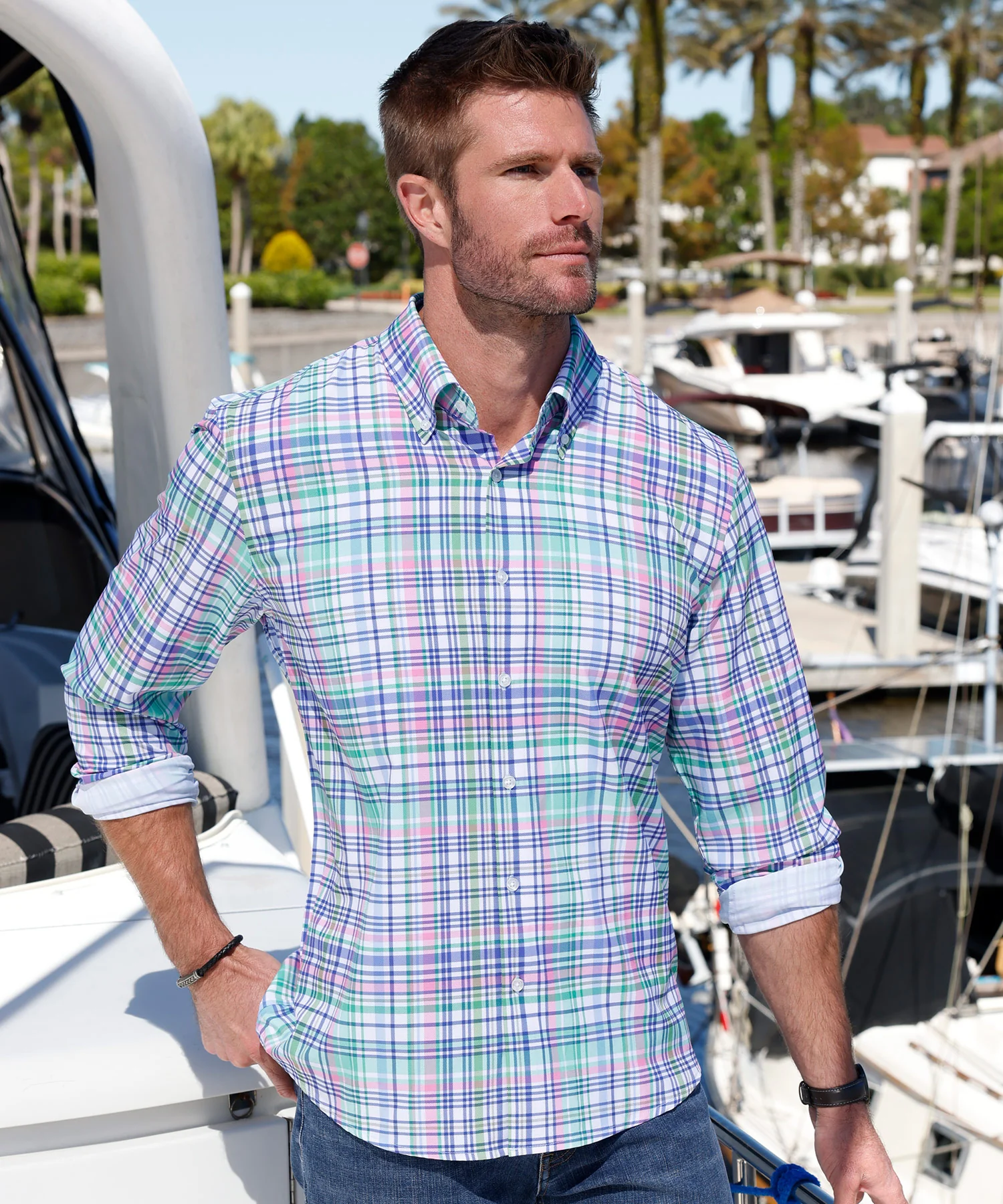 Westport No-Tuck Long Sleeve Button-Down Stretch Performance Plaid Sport Shirt - Image 2