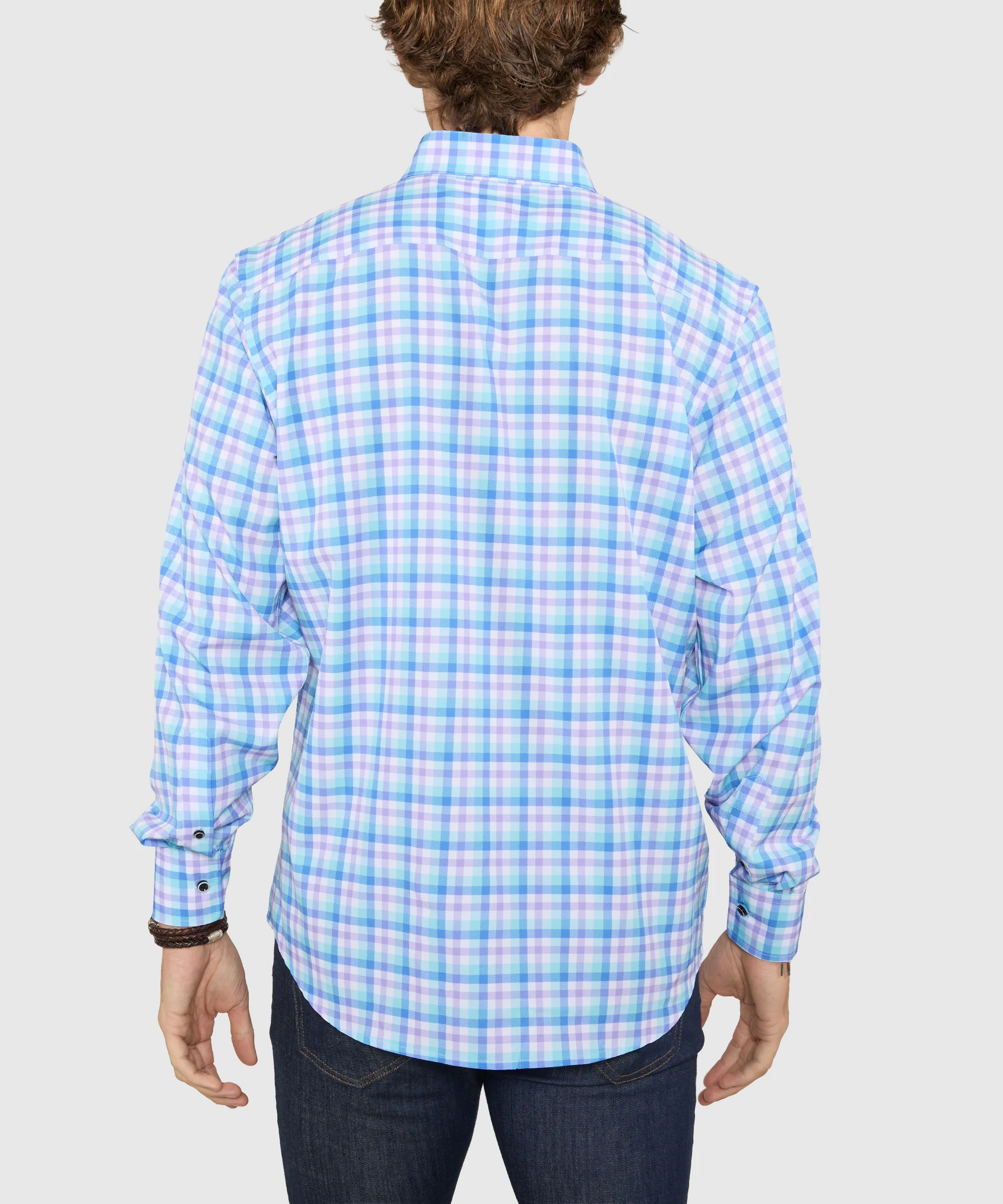 Westport No-Tuck Long Sleeve Button-Down Collar Stretch Performance Plaid Sport Shirt - Image 5