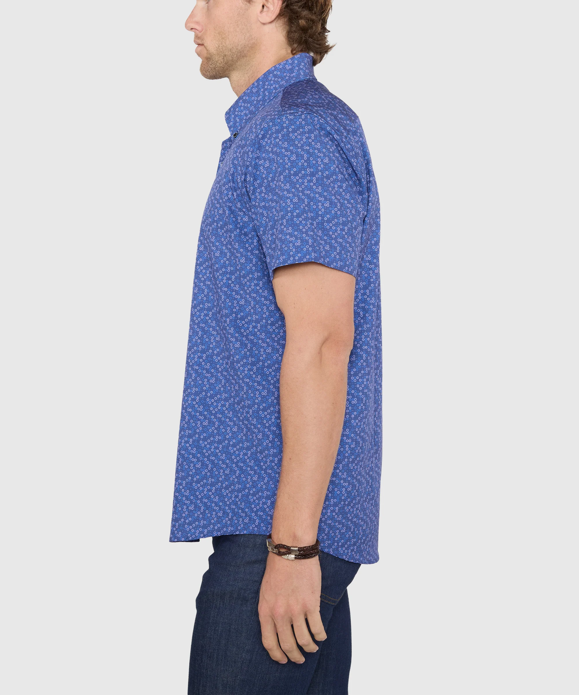 Westport No-Tuck Short Sleeve Button-Down Collar Stretch Performance Medallion Print Sport Shirt - Image 3