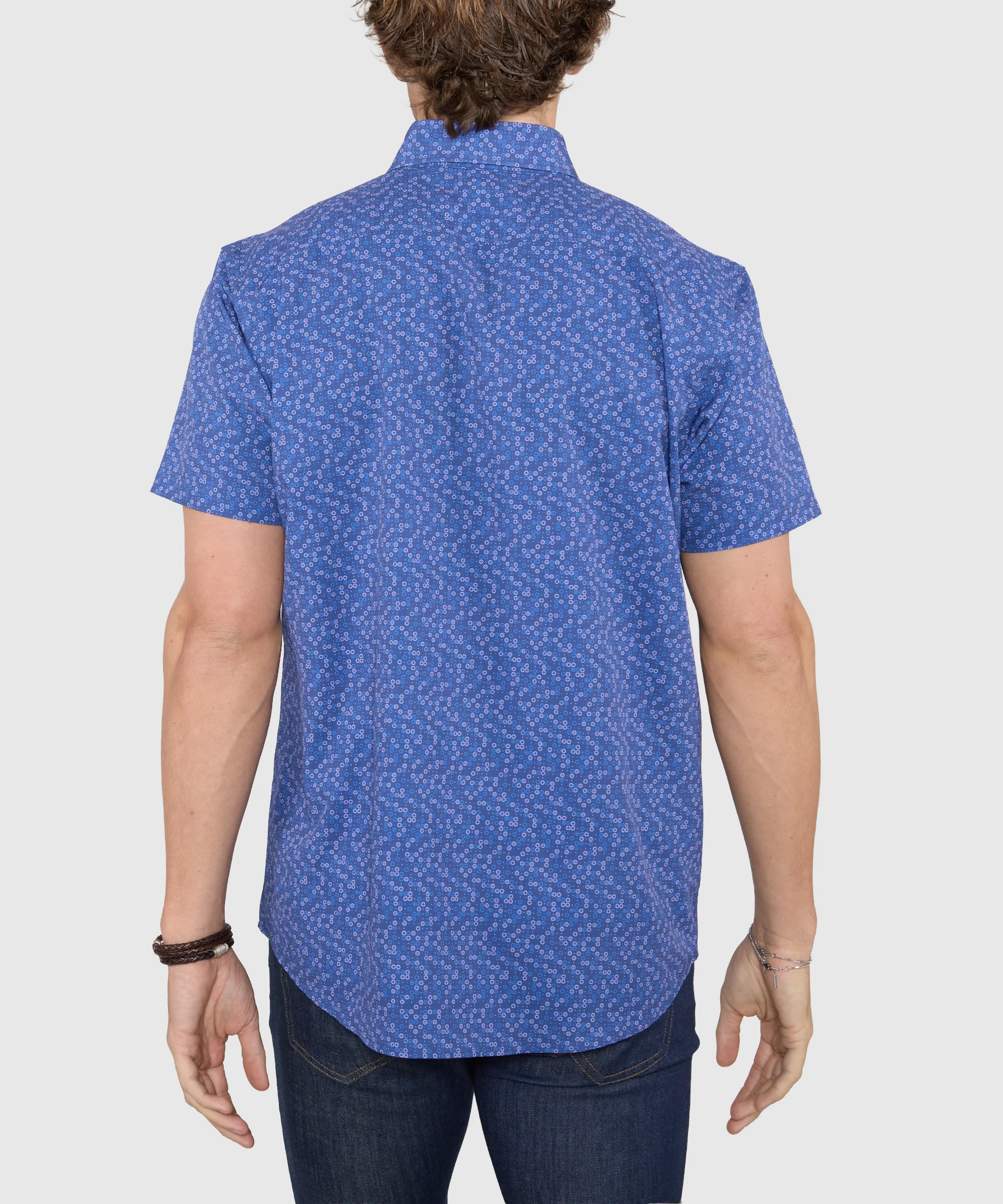 Westport No-Tuck Short Sleeve Button-Down Collar Stretch Performance Medallion Print Sport Shirt - Image 5