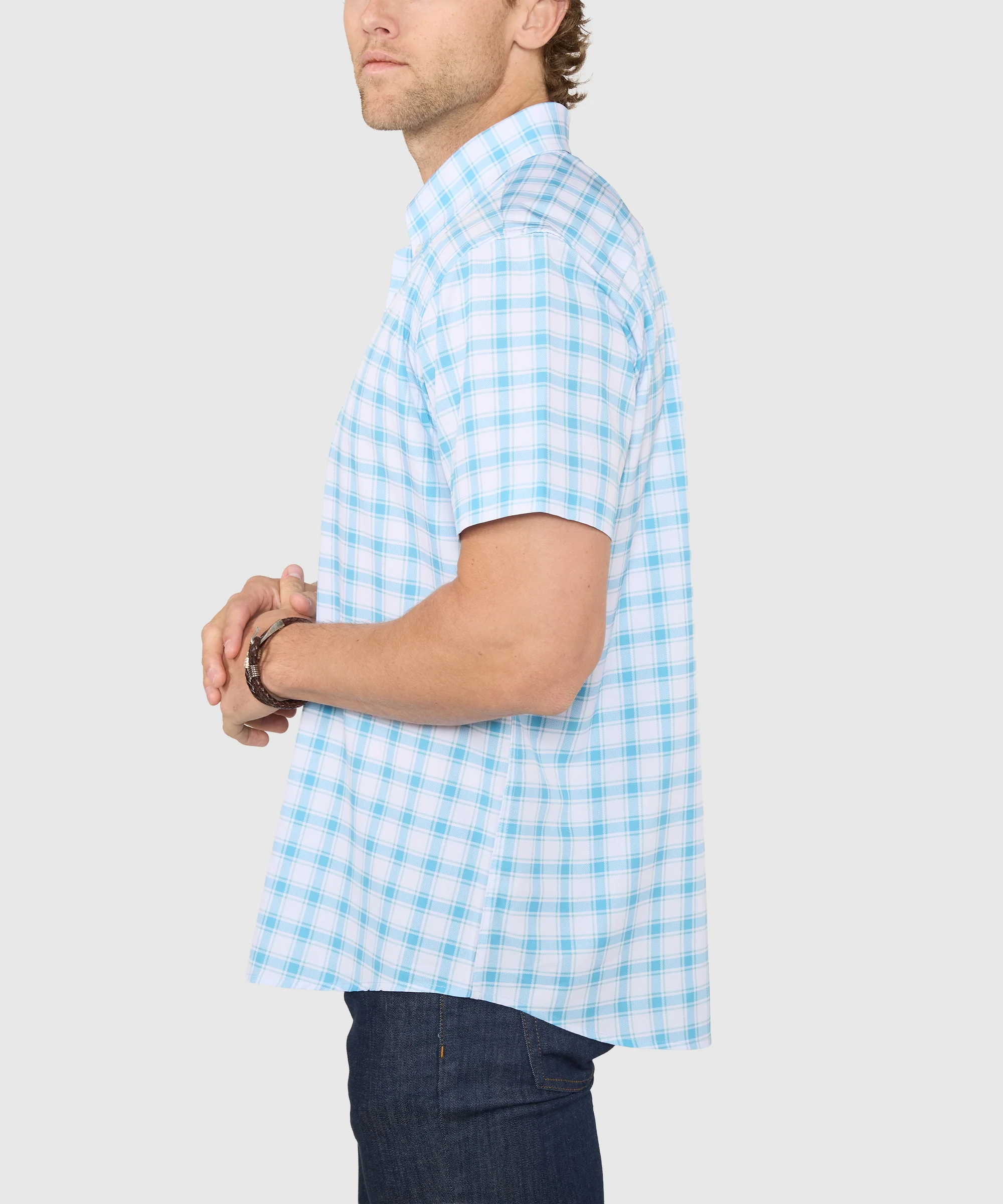 Westport No-Tuck Short Sleeve Button-Down Collar Stretch Performance Plaid Sport Shirt - Image 3