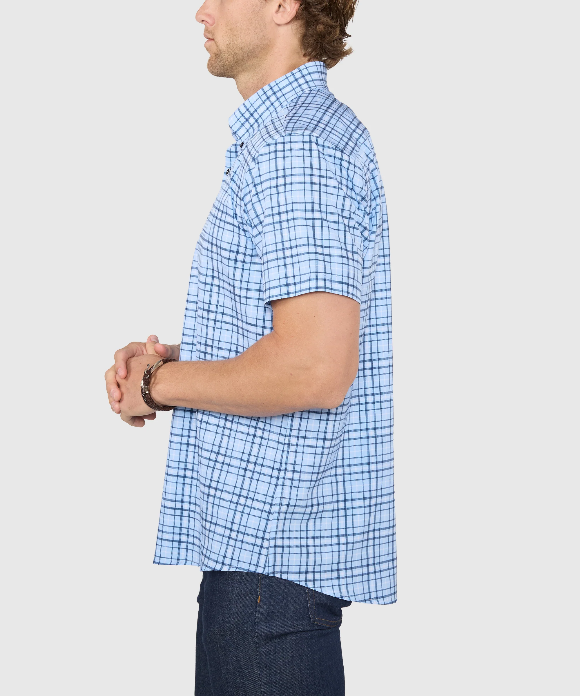 Westport No-Tuck Short Sleeve Button-Down Collar Stretch Performance Plaid Sport Shirt - Image 3
