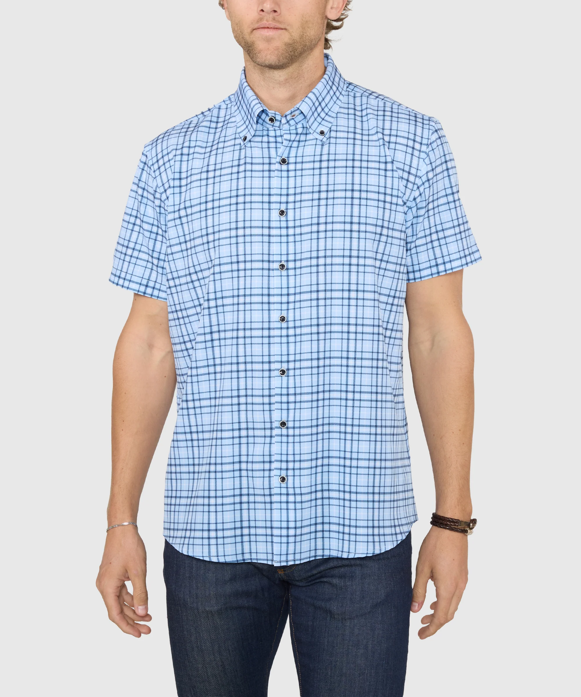 Westport No-Tuck Short Sleeve Button-Down Collar Stretch Performance Plaid Sport Shirt - Image 4