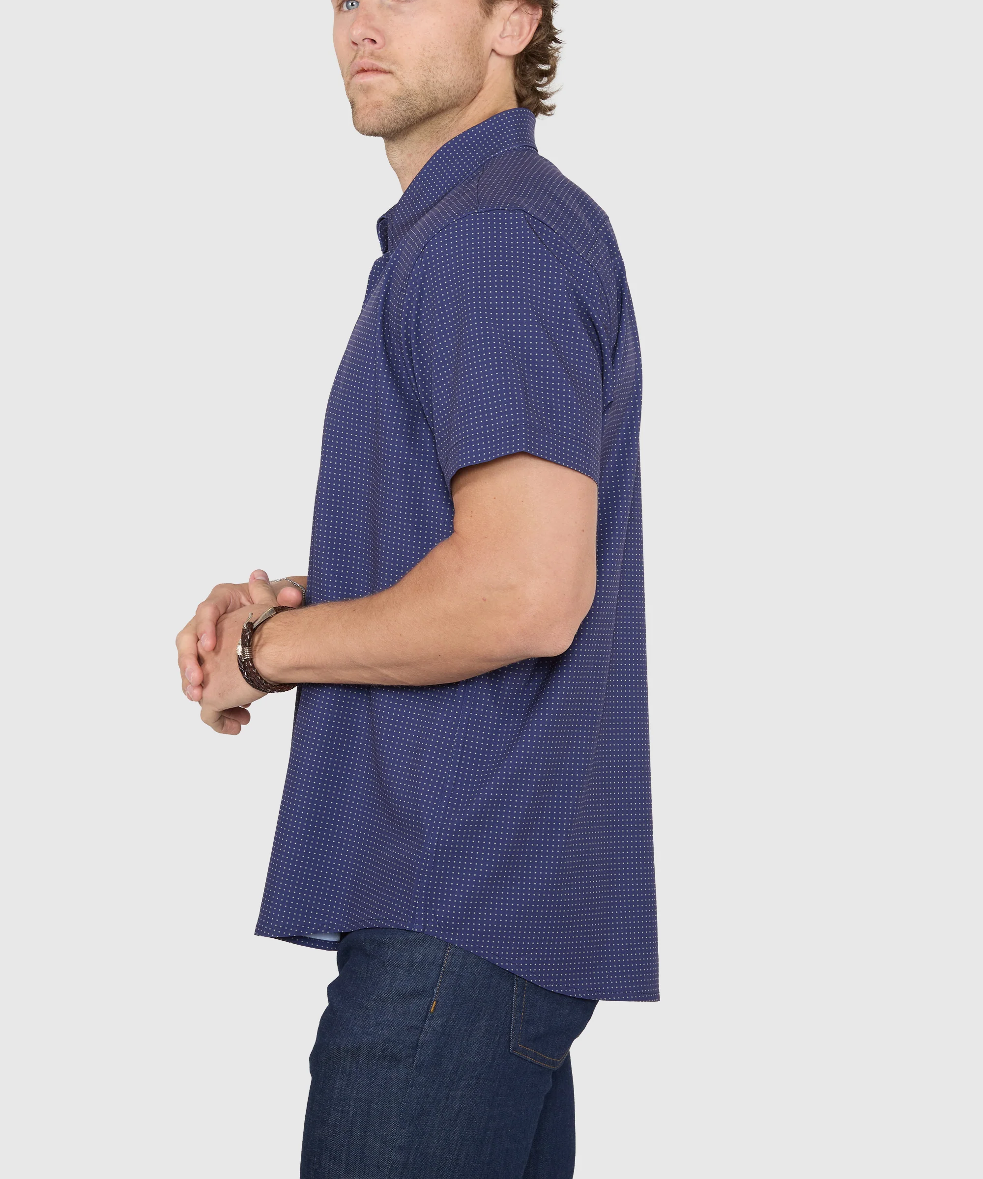 Westport No-Tuck Short Sleeve Spread Collar Stretch Performance Dot Print Sport Shirt - Image 3