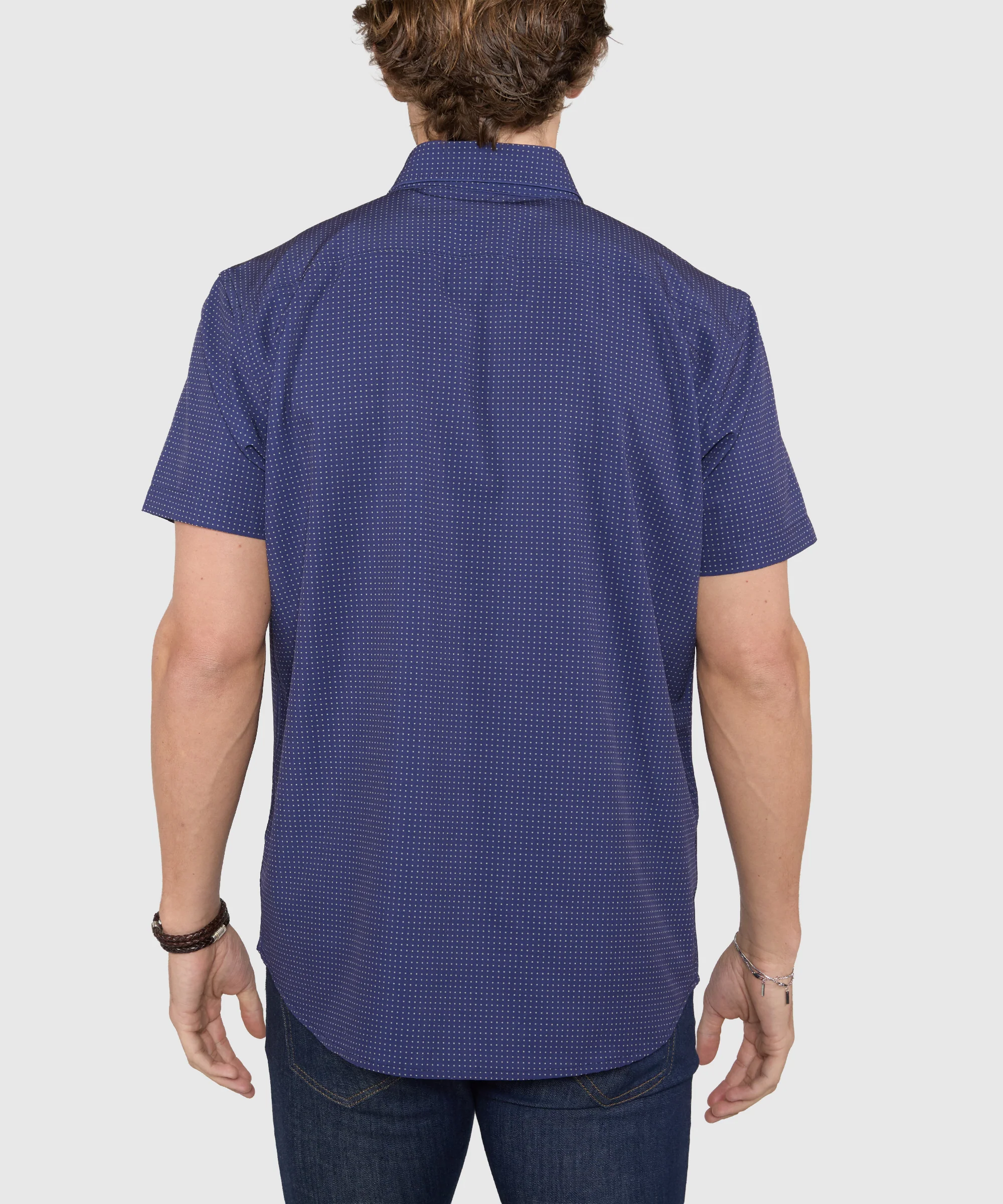 Westport No-Tuck Short Sleeve Spread Collar Stretch Performance Dot Print Sport Shirt - Image 5