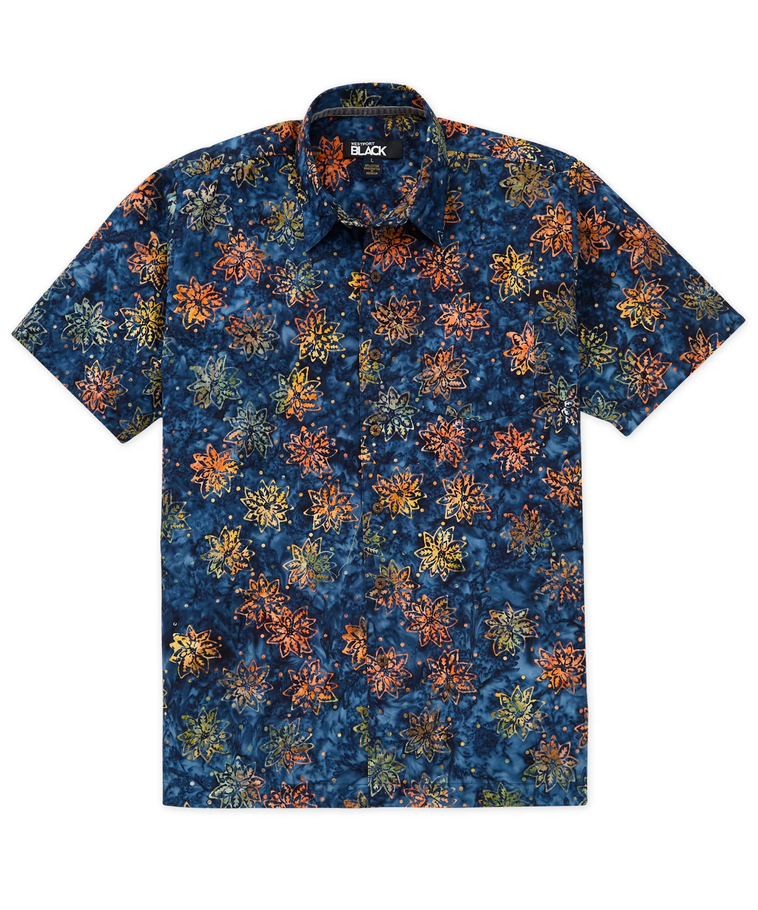 Westport Black Short Sleeve Batik Print Camp Shirt