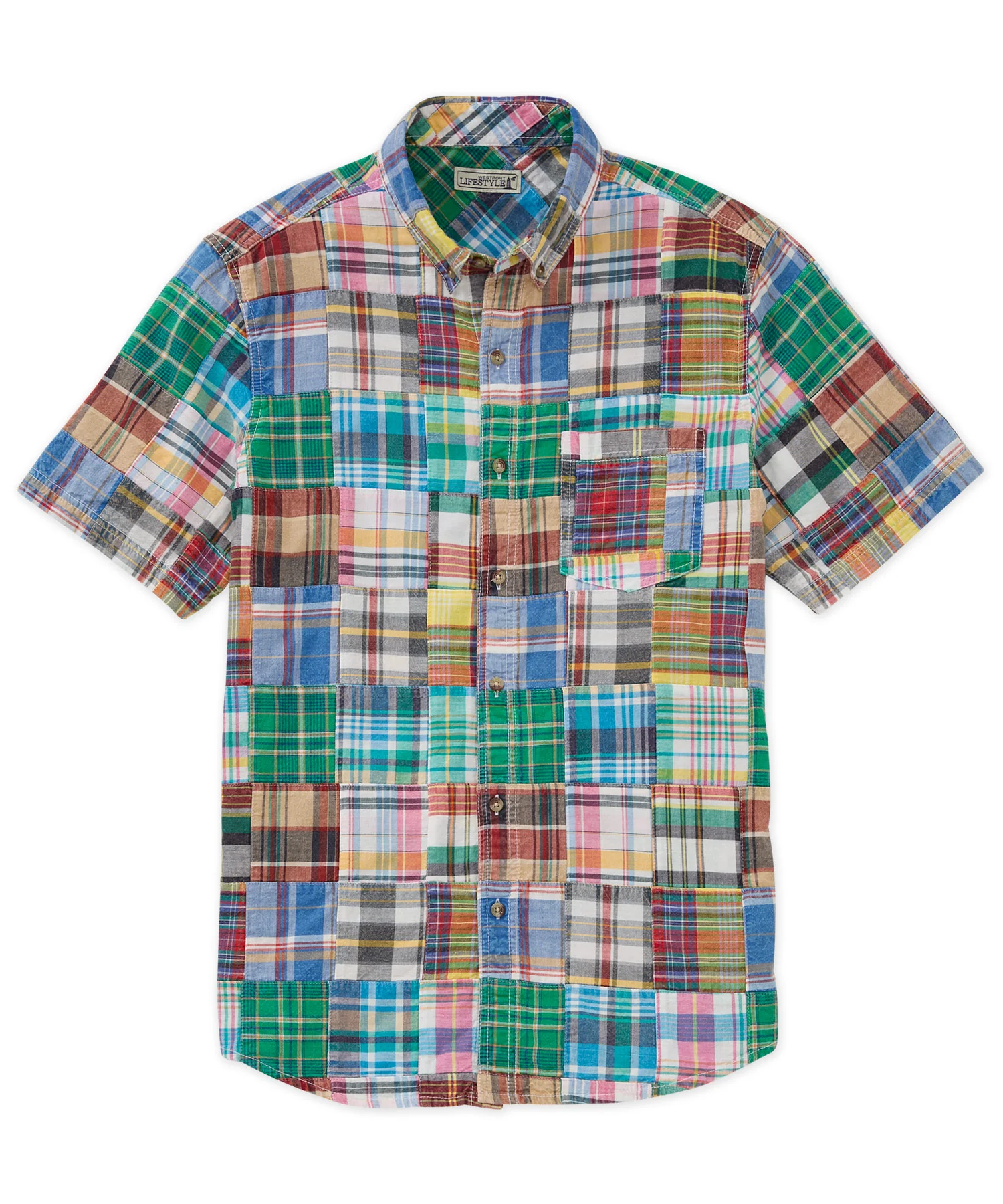 Westport Lifestyle Short Sleeve Button-Down Collar Madras Sport Shirt - Image 3