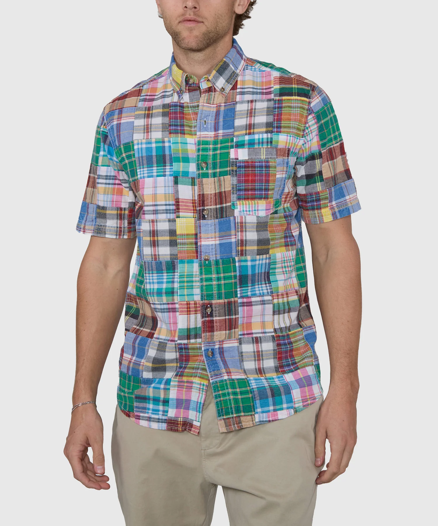 Westport Lifestyle Short Sleeve Button-Down Collar Madras Sport Shirt - Image 4