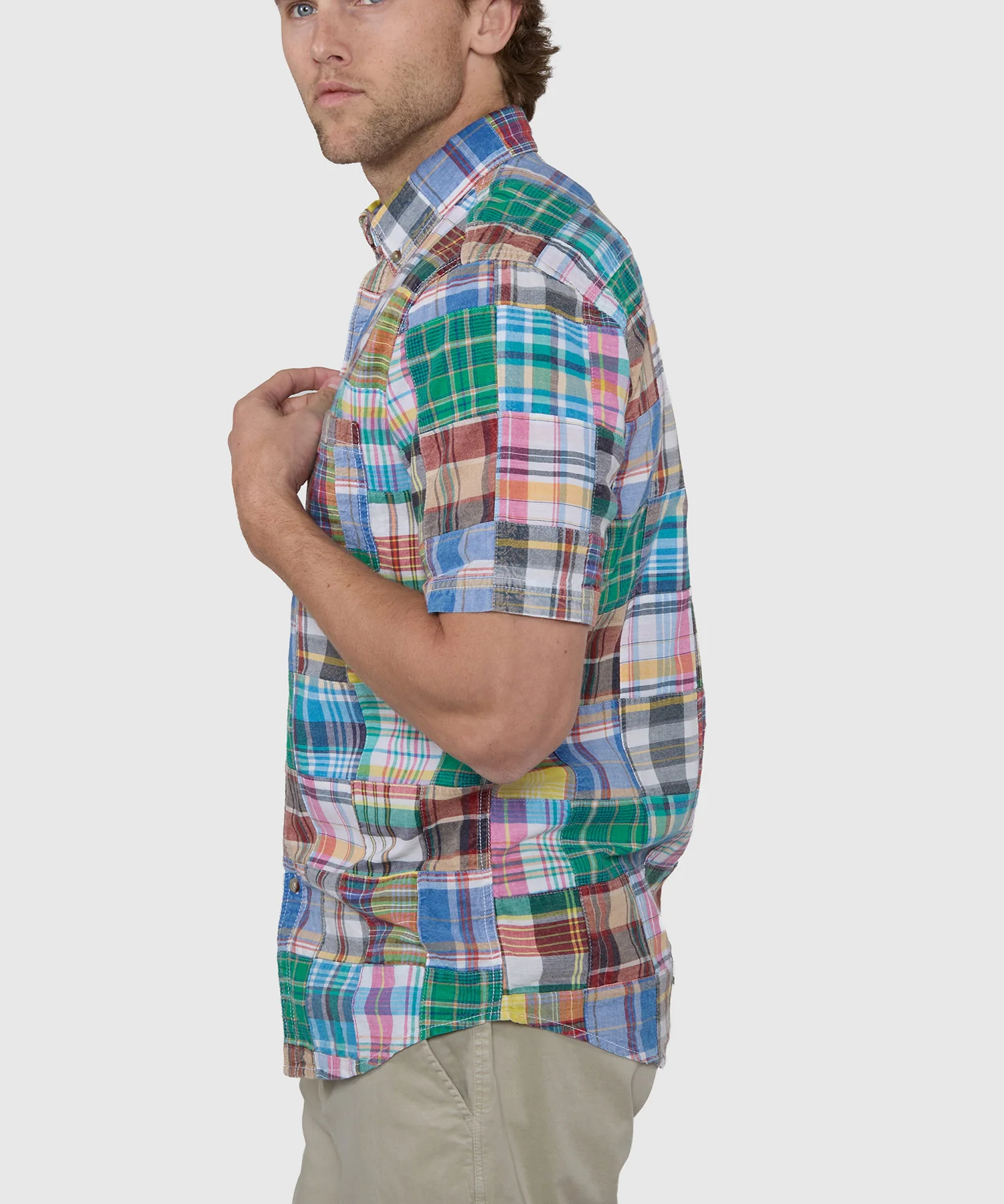 Westport Lifestyle Short Sleeve Button-Down Collar Madras Sport Shirt - Image 5