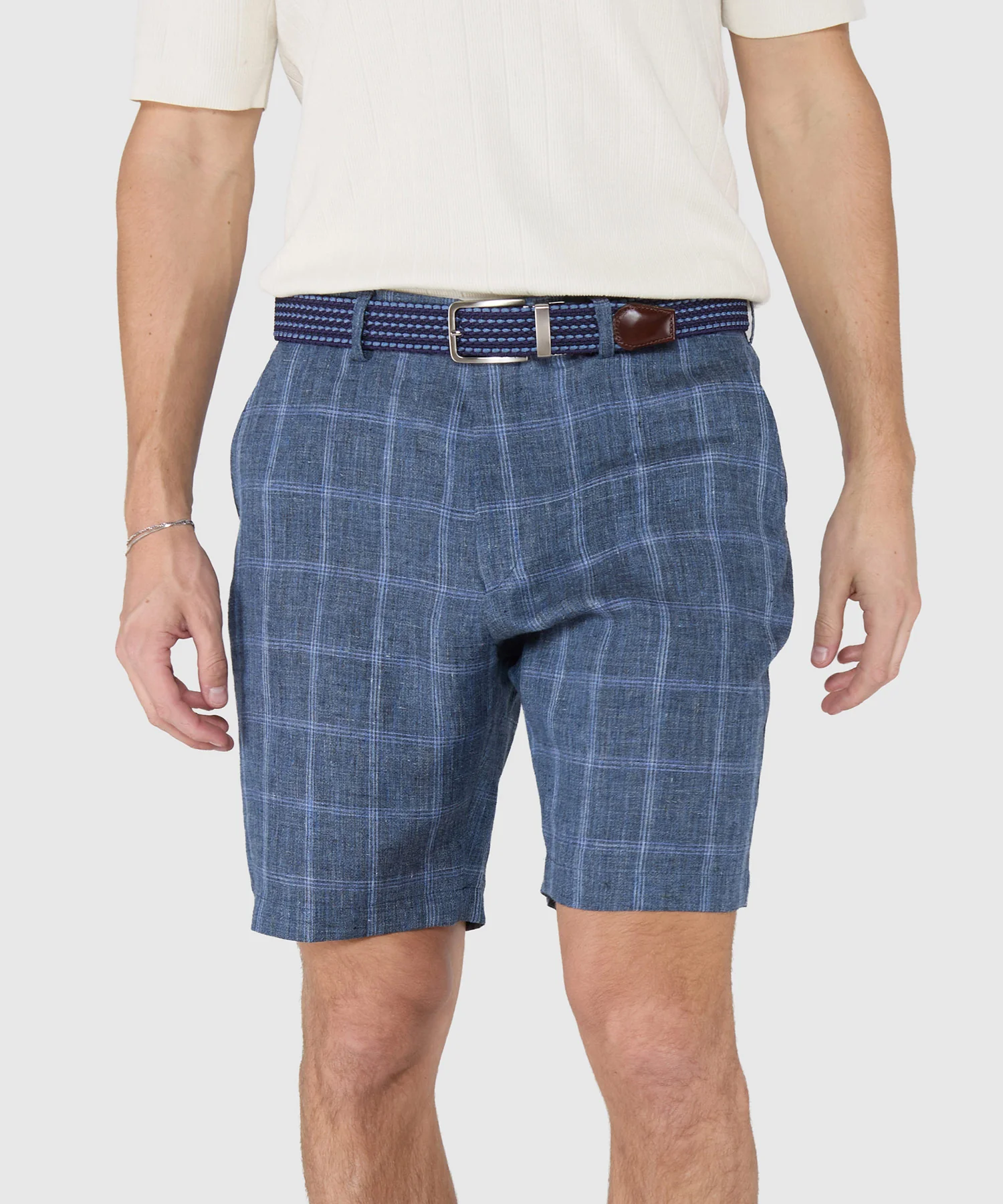 Westport Black Mayfair Linen Flat-Front Check Shorts - Image 3