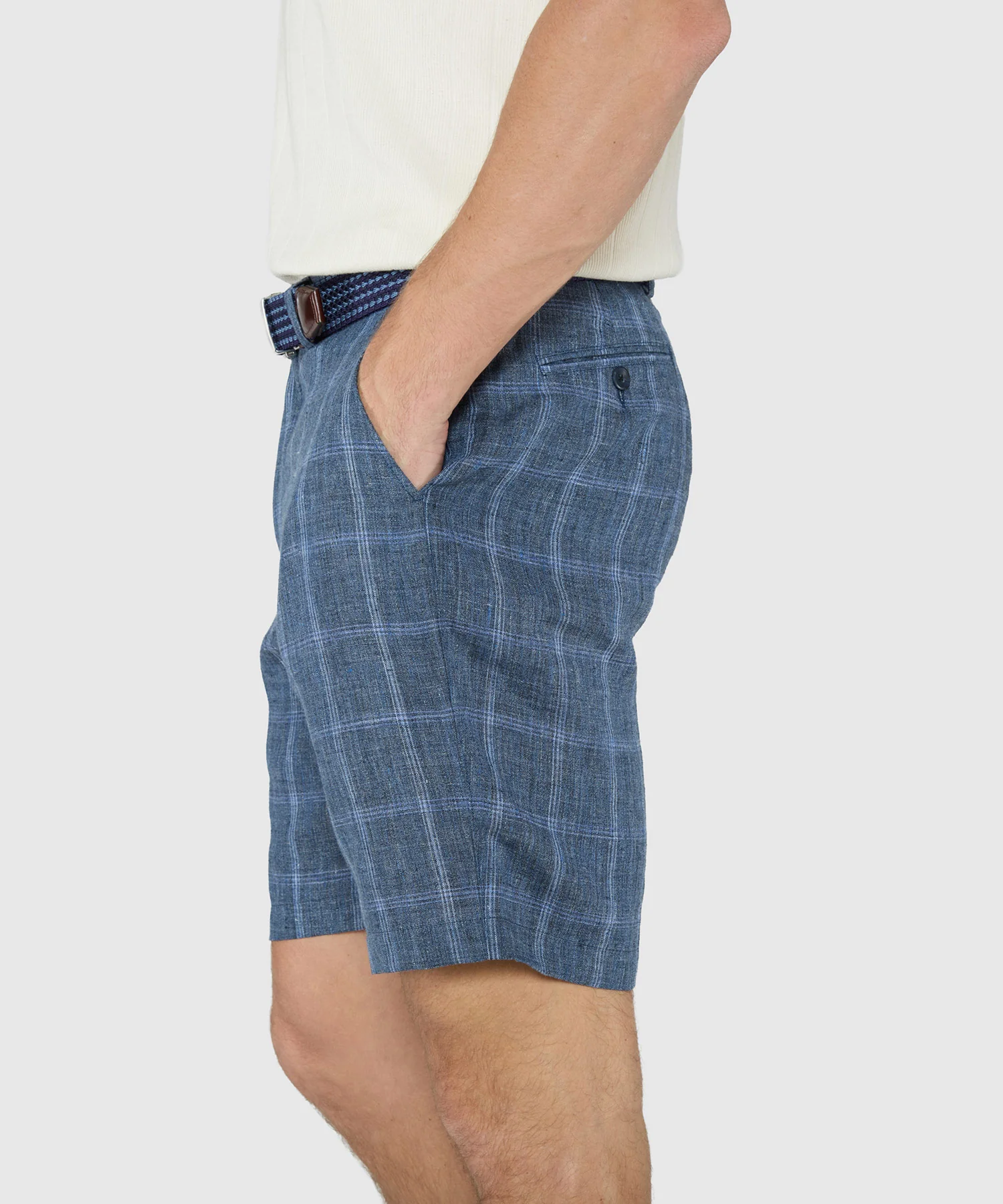 Westport Black Mayfair Linen Flat-Front Check Shorts - Image 4