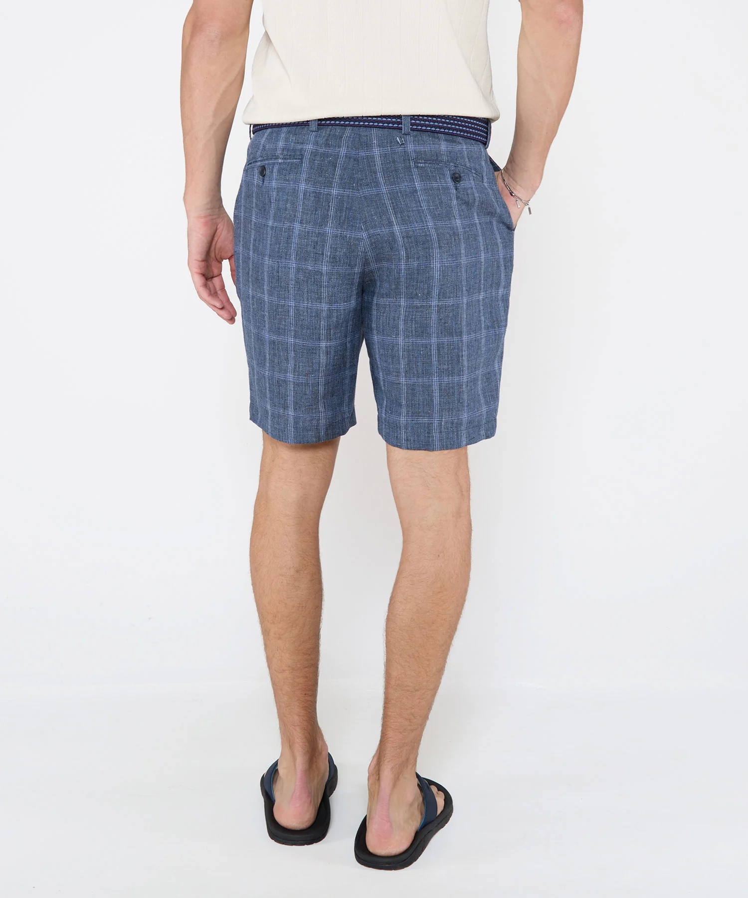 Westport Black Mayfair Linen Flat-Front Check Shorts - Image 5